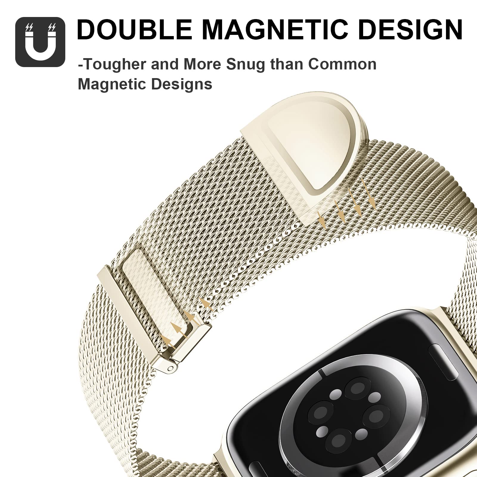 Higgs Cinturini Compatibile con Cinturino Apple Watch 49mm 46mm 45mm 44mm 42mm Donna Uomo,Cinturino Magnetiche Regolabili Doppie per iWatch Series 10 9 8 7 SE 6 5 4 3 2 1,Liscio Maglia Milanese