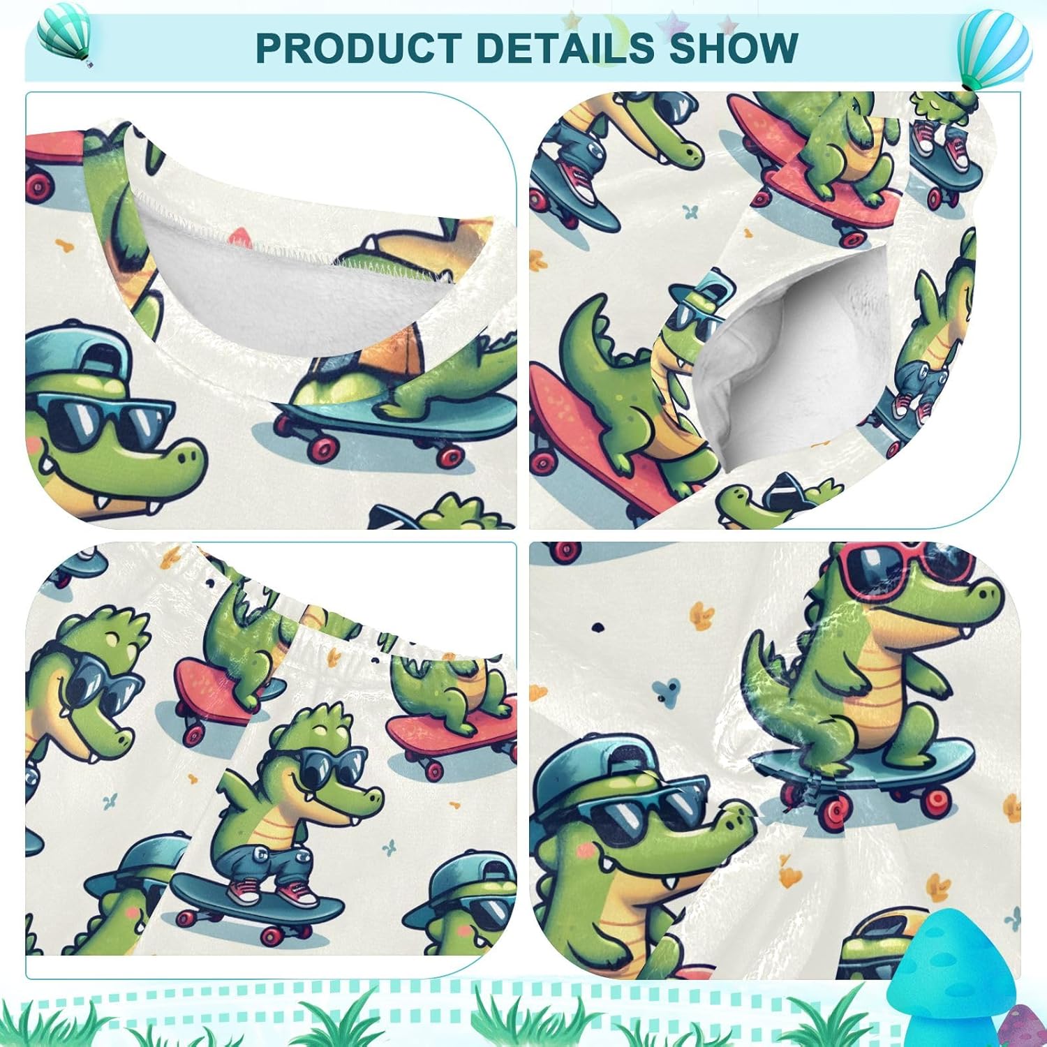 Kids Flannel Sets Cute Little Crocodile Playing Skateboard Warm Plush Relaxed Clothing for Boys and Girls