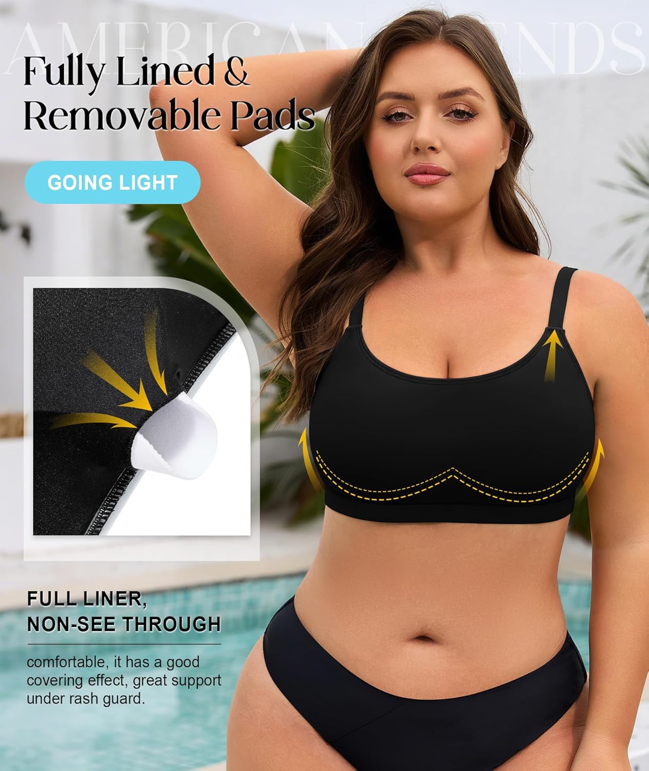American Trends Plus Size Bikini Top for Women Large Bust Swim Tops Sports Swim Bra with Strong Support - Image 4
