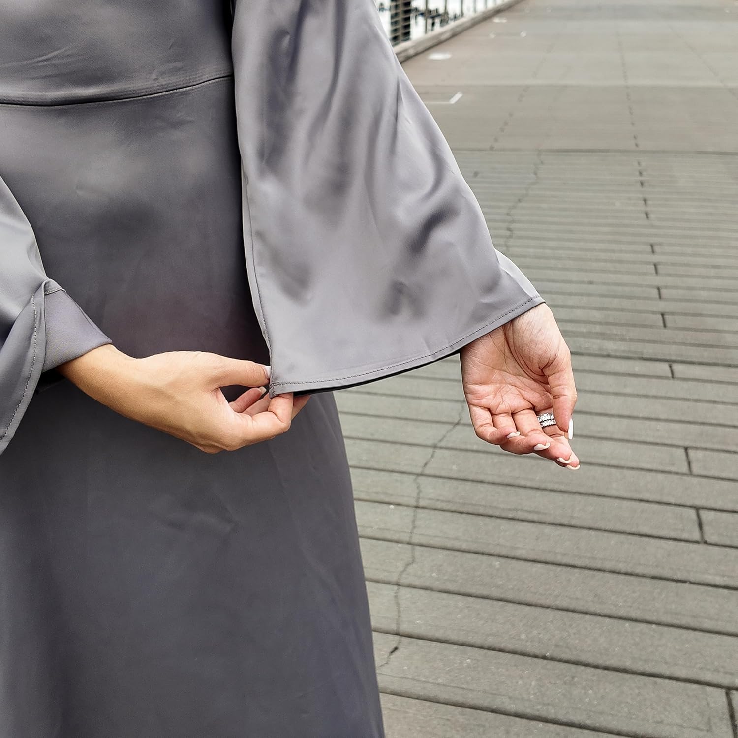 Modest Satin Maxi Dress for Women Long Sleeve Floor Length Evening Gown Hijab Friendly A-Line Empire Waist - Image 5