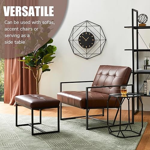 Miniatura 4 de glitzhome Banco otomano, moderno taburete de tocador de piel sintética con marco de metal, taburete de maquillaje, taburete acolchado para