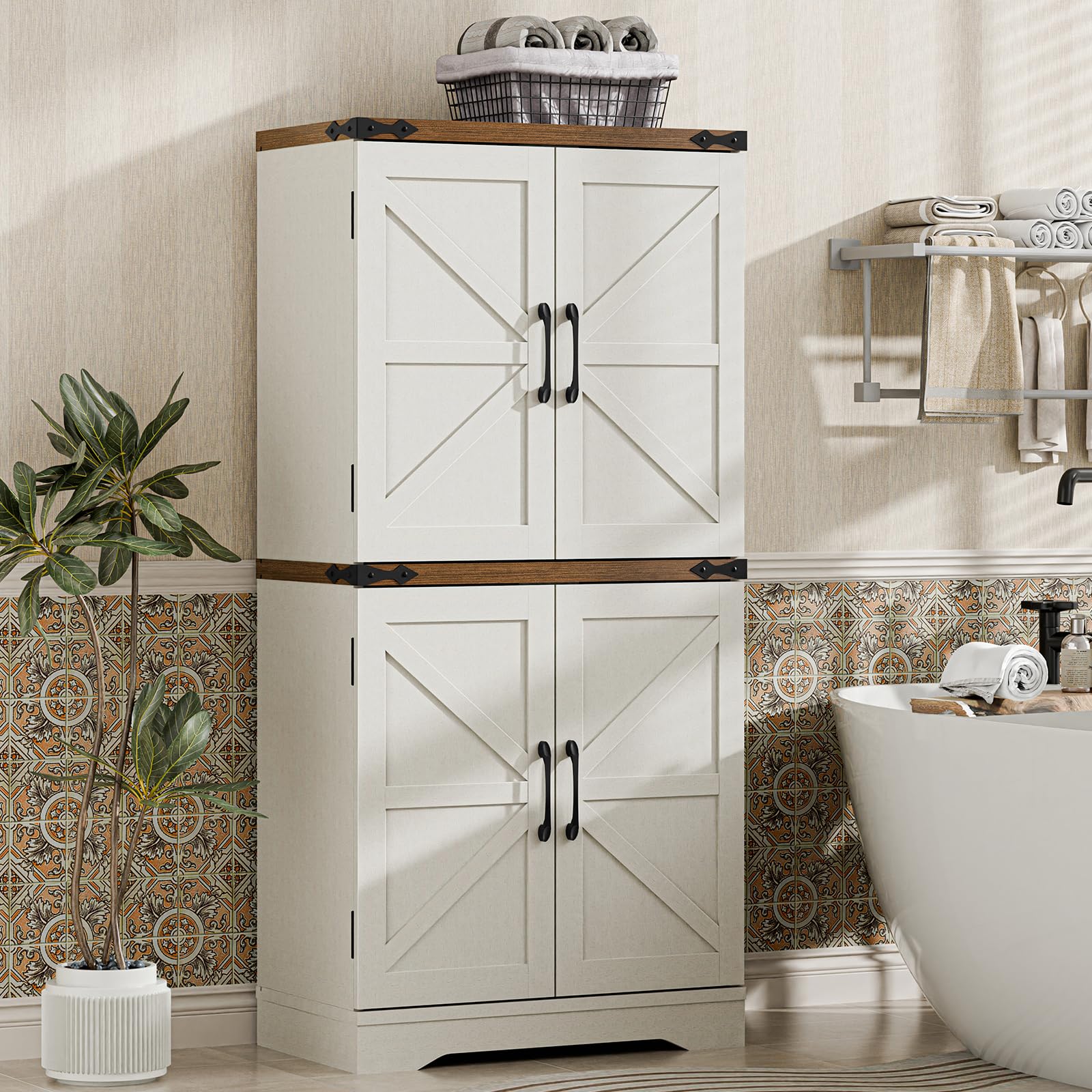 Befrases Farmhouse Floor Storage Cabinet with Adjustable Shelves, Rustic Style for Bathroom, Kitchen, Living Room