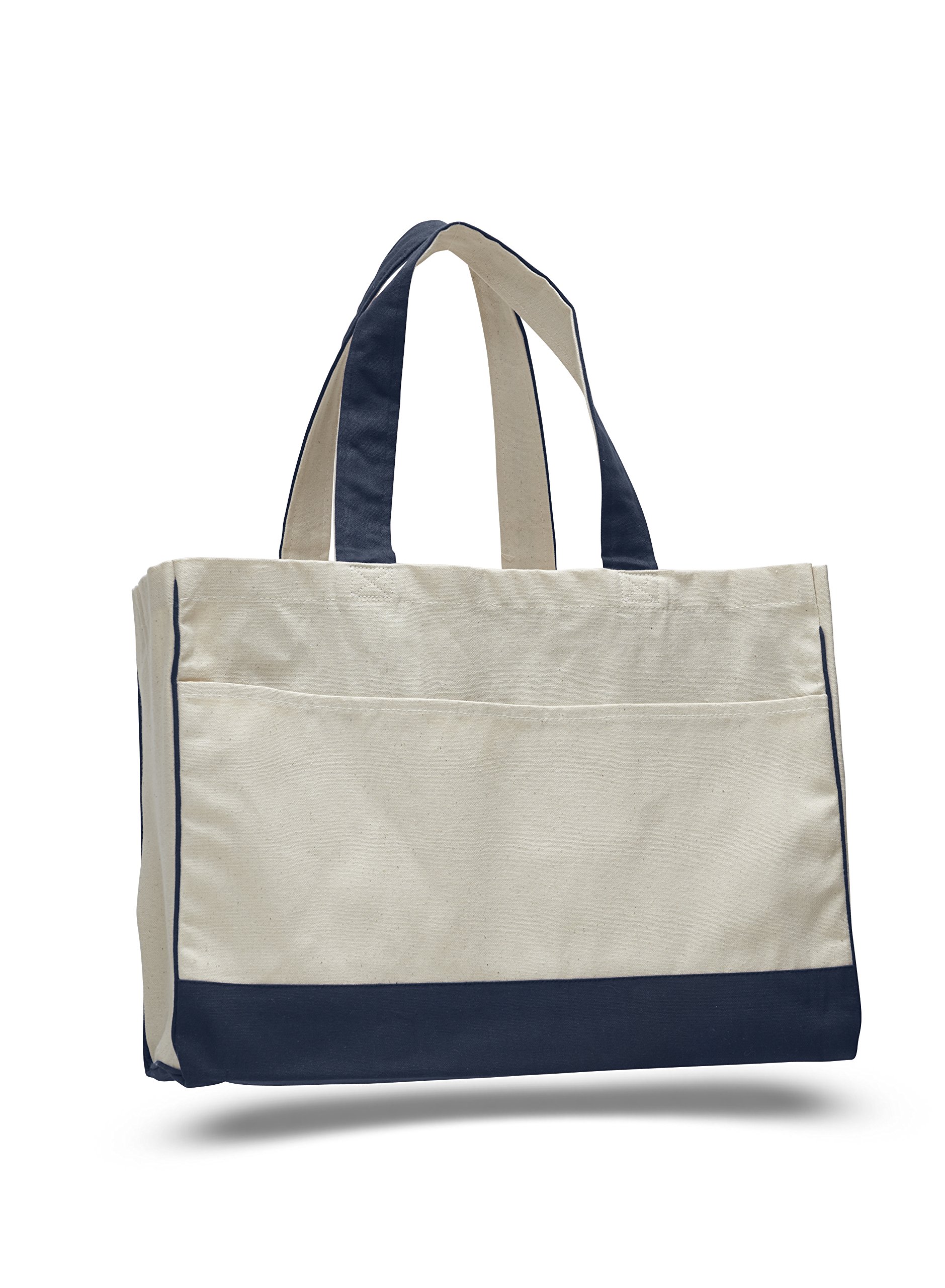 17 Two Tone Cotton Canvas Shopping Tote Bag w/Large Front