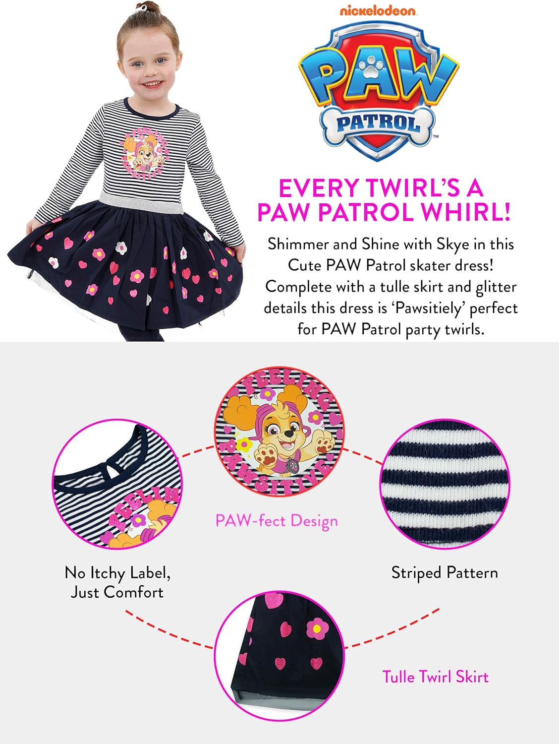 Paw Patrol Skye Dress Girls | Skye Girls Long Sleeve Dresses | Party Dress | Official Merchandise - Image 6