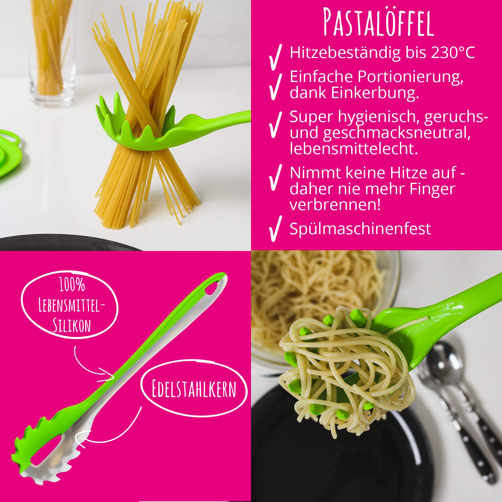 Kochblume Küchenhelfer Set, 5-teilig, Flexwender, Saucenlöffel, Schaumlöffel, Pastalöffel, Schöpflöffel | Premium Premium-Silikon & BPA freimit Edelstahlkern (rot)