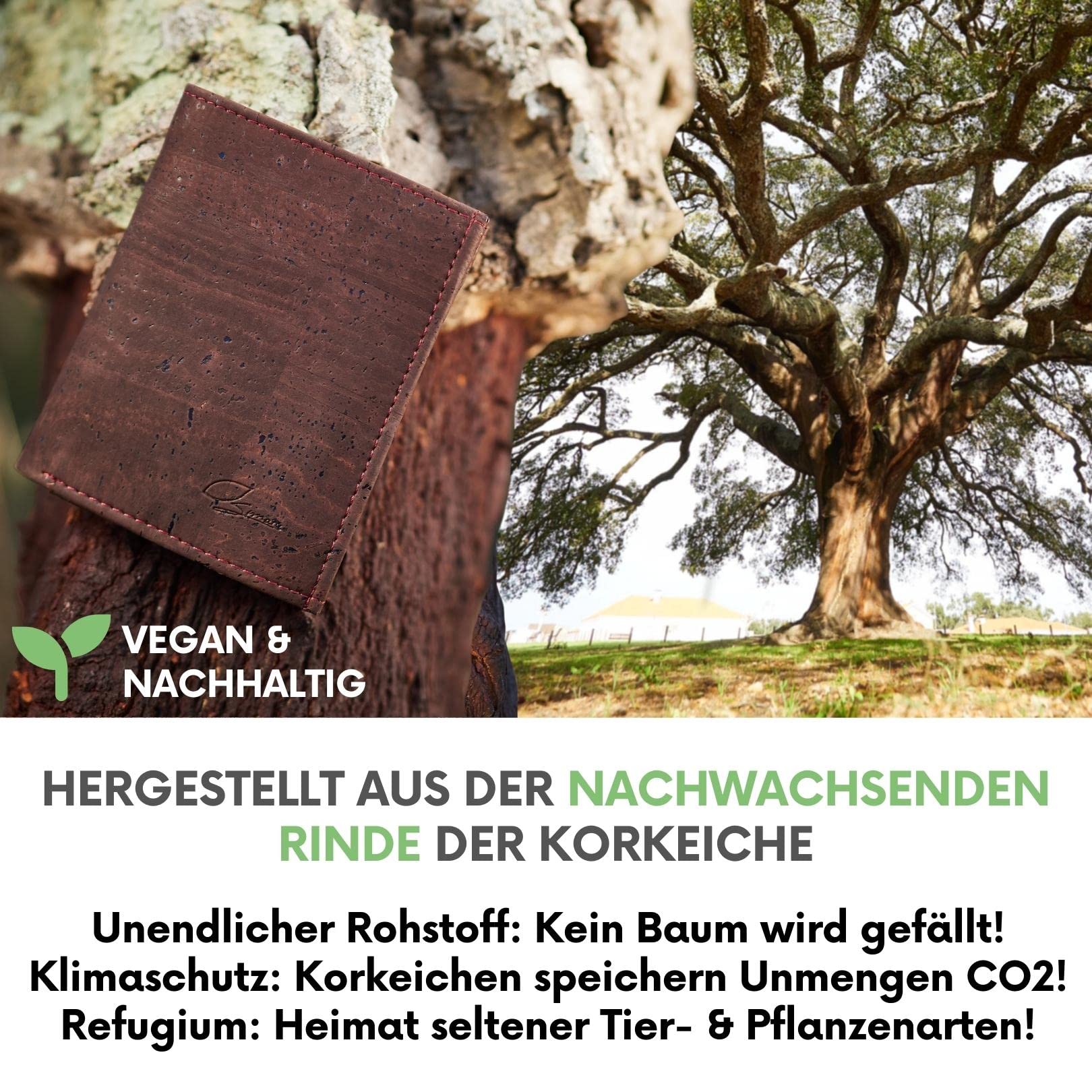 Simaru Damen Geldbörse, Portemonnaie aus Kork, Veganer Damengeldbeutel für 9+Karten, RFID-Schutz, Schein- & Münzfach (Türkis)