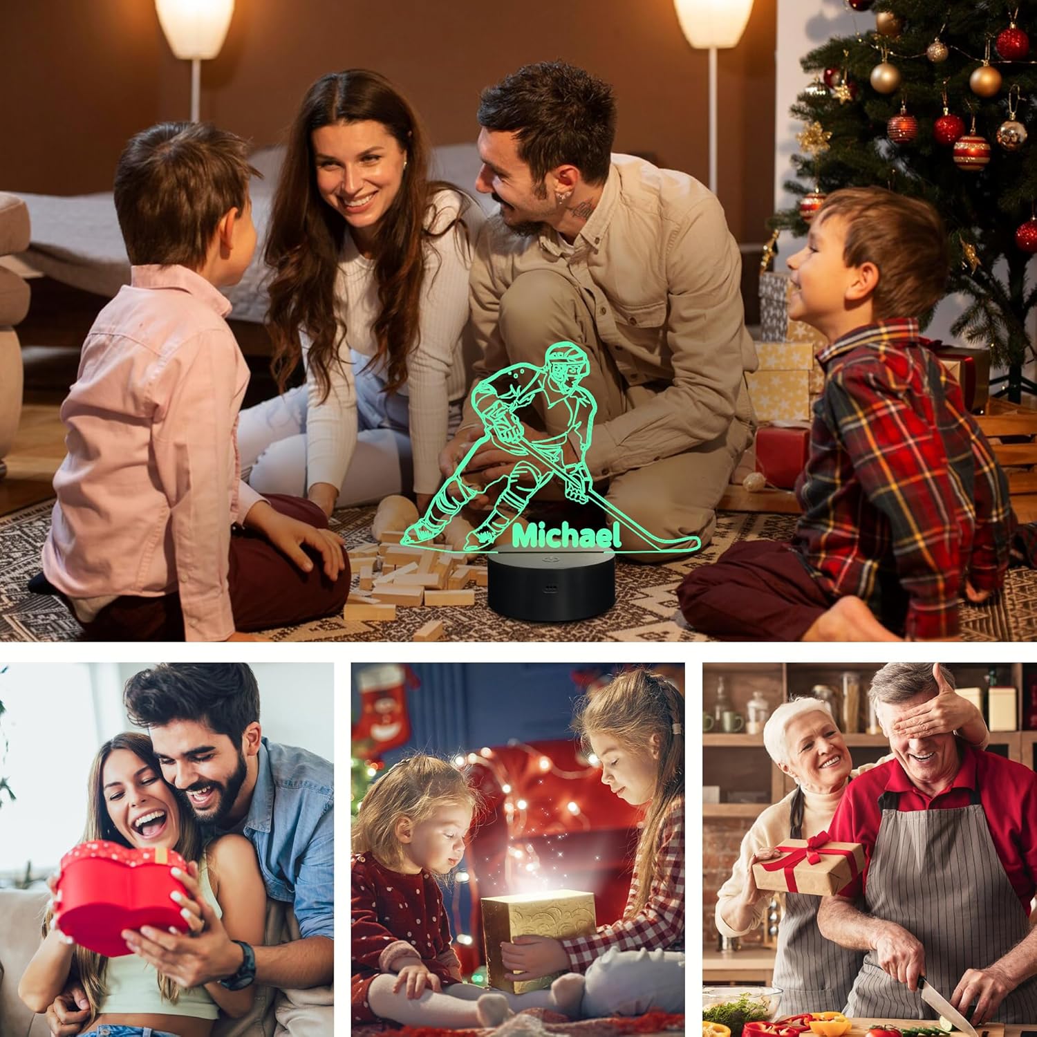 CoolGift Mart Customized Ice Hockey Night Light, 3D LED Optical Illusion Lamp with Remote Control and Timer, Perfect Christmas and Birthday Gift Idea for Boys, Kids, and Teen