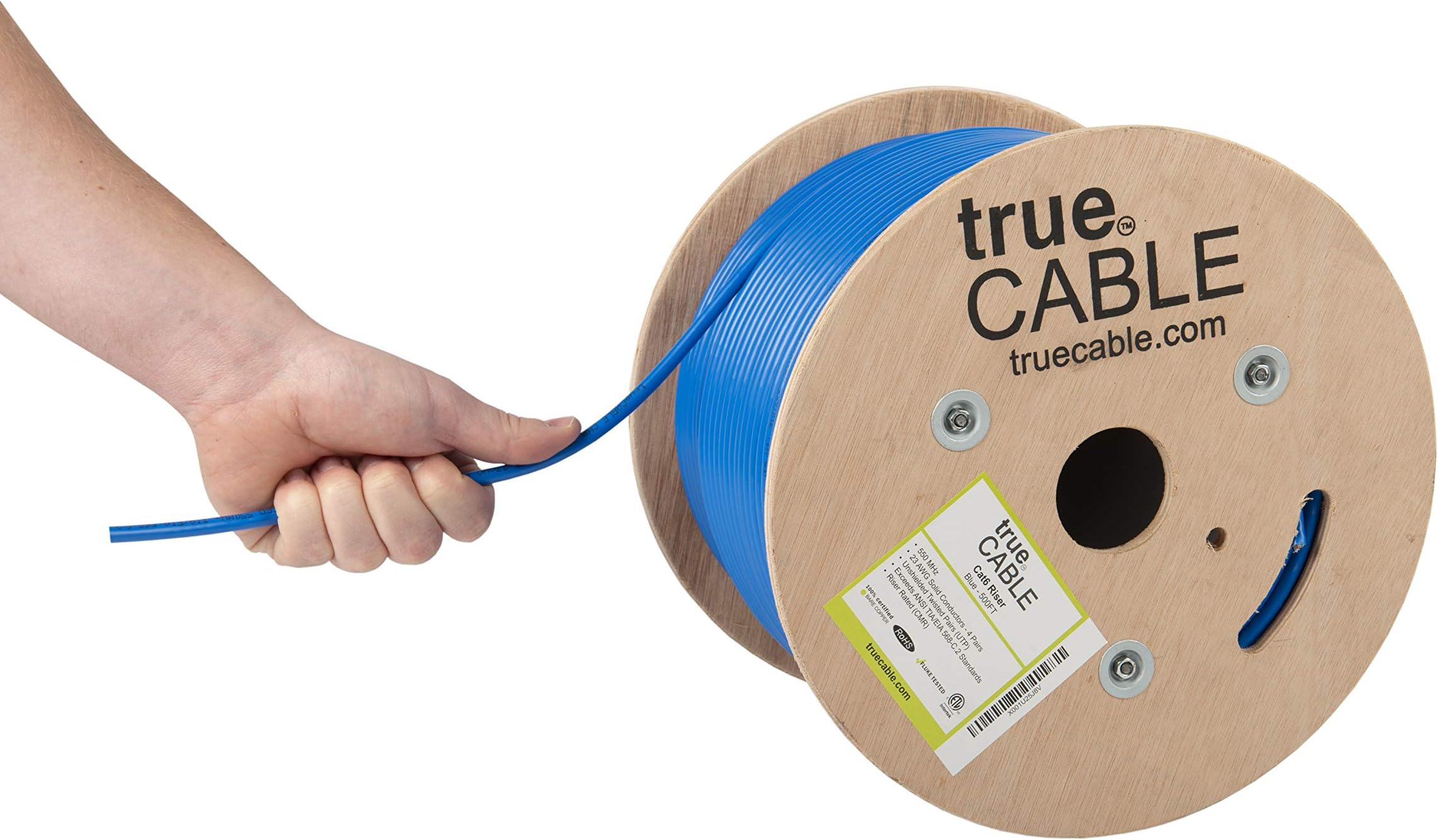 Cat6 Riser (CMR), 500ft, Blue, 23AWG 4 Pair Solid Bare Copper, 550MHz, ETL Listed, Unshielded Twisted Pair (UTP), Bulk Ethernet