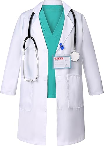 Miniatura 4 de Gortykor Disfraz de médico para niños, bata de laboratorio de doctor, disfraz para niños y niñas