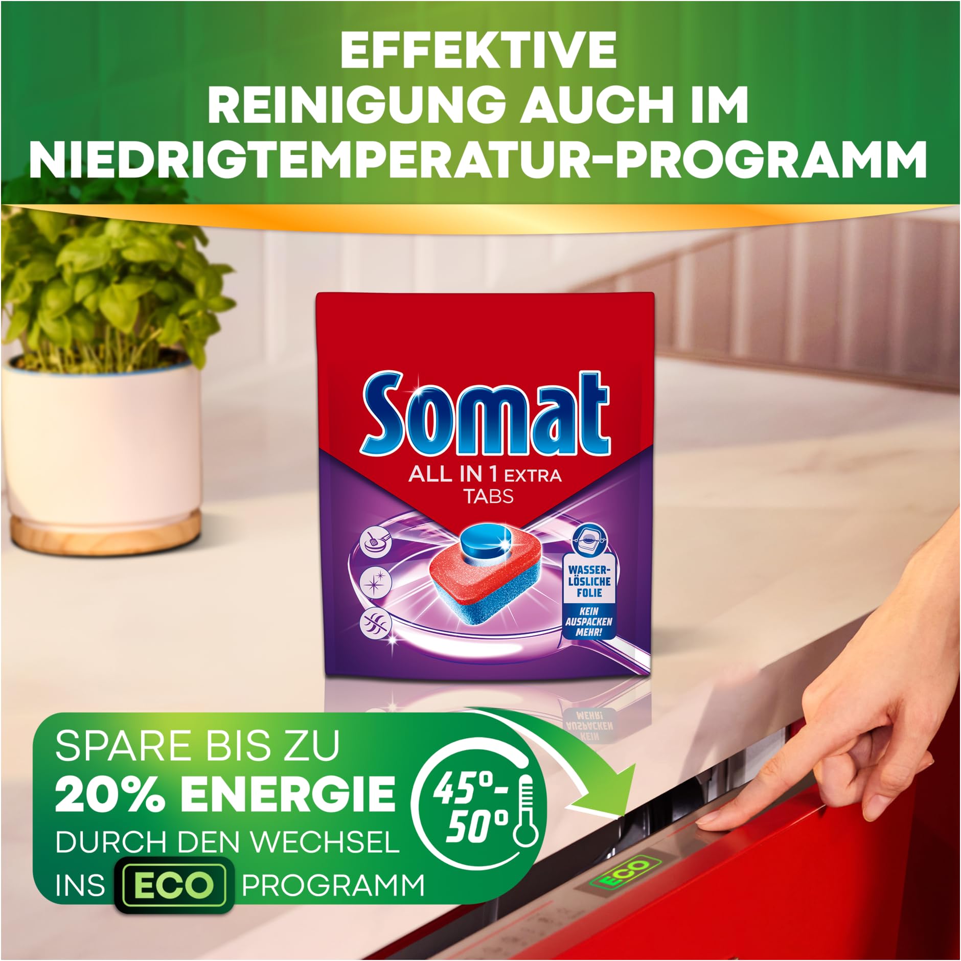 SOMAT All in 1 Extra Spülmaschinen Tabs (2 x 92 Tabs), für strahlend sauberes Geschirr auch im Niedrigtemperatur-, Kurz- & Eco-Programm, entfernt Eingekrustetes und sorgt für brillanten Glanz