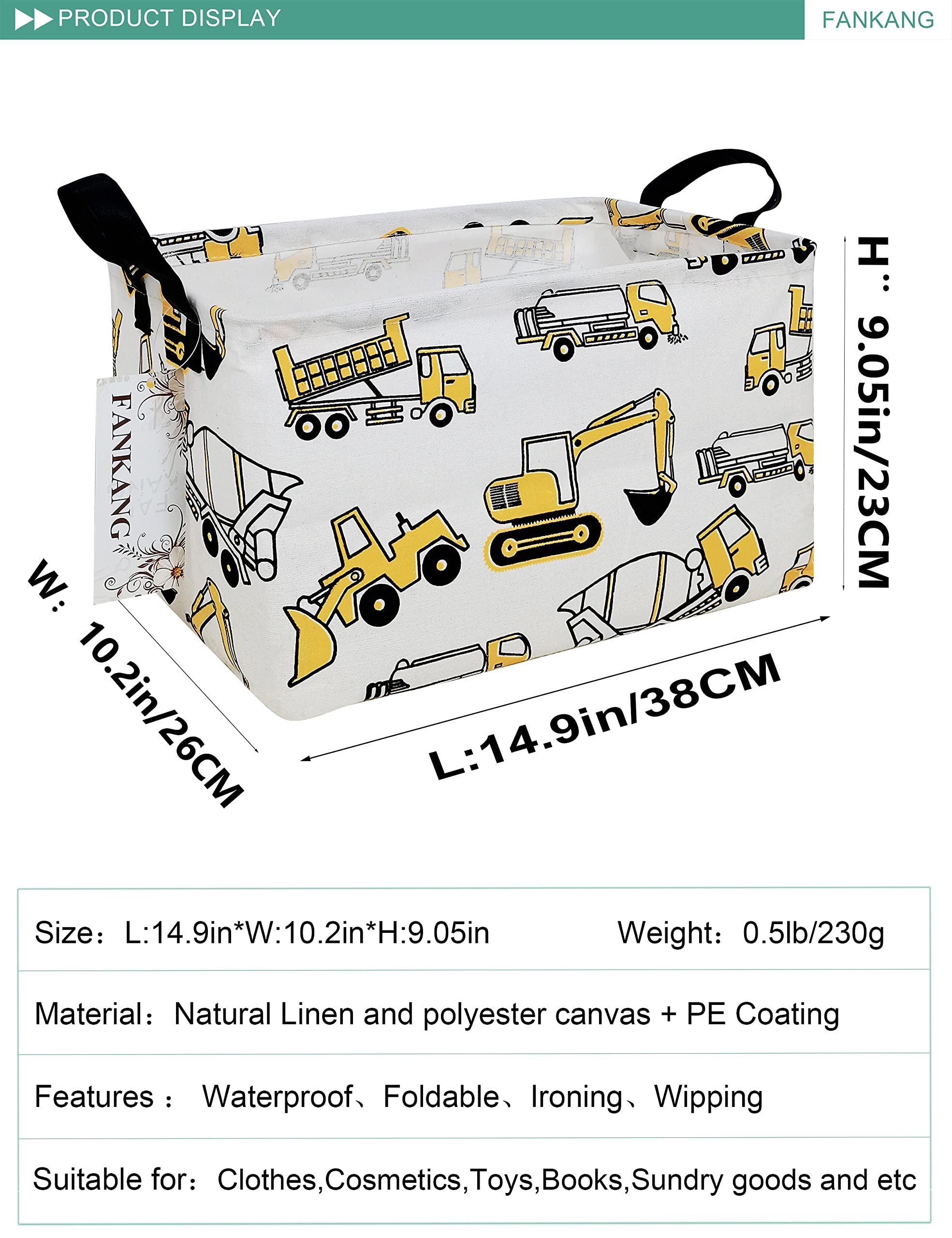 Contenedores de almacenamiento, cesta de lona plegable con revestimiento de polietileno impermeable, cestas de almacenamiento grandes para niños y niñas, oficina, dormitorio, ropa, juguetes 2