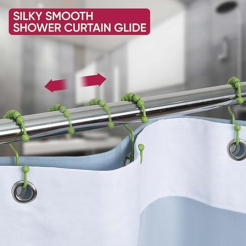 Miniatura 9 de Ganchos dobles para cortina de ducha a prueba de óxido (juego de 12)  Anillos de cortina de ducha de acero inoxidable de níquel con bolas