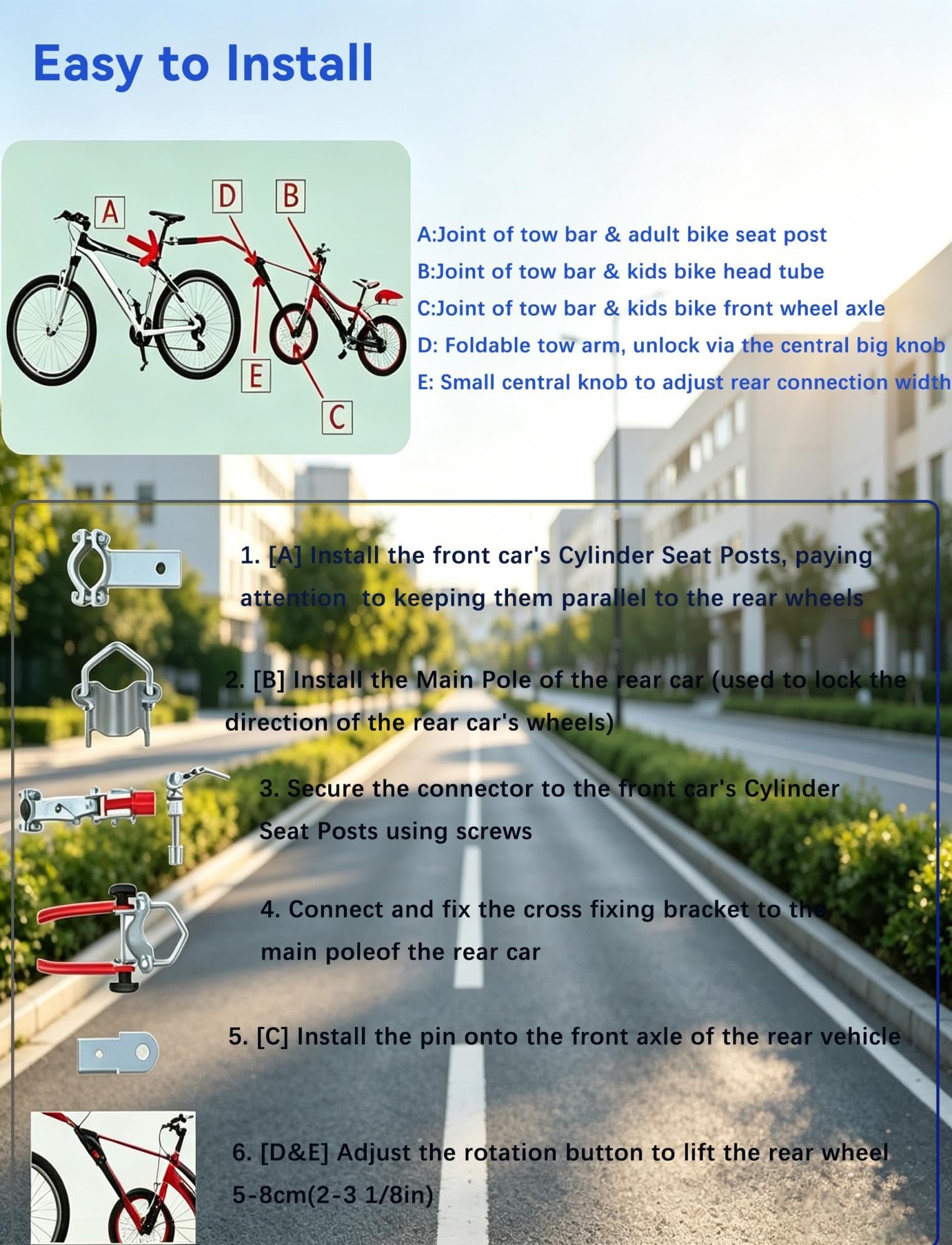 Genérico Barra Remolque Bicicleta Ajustable for Paseos Familiares