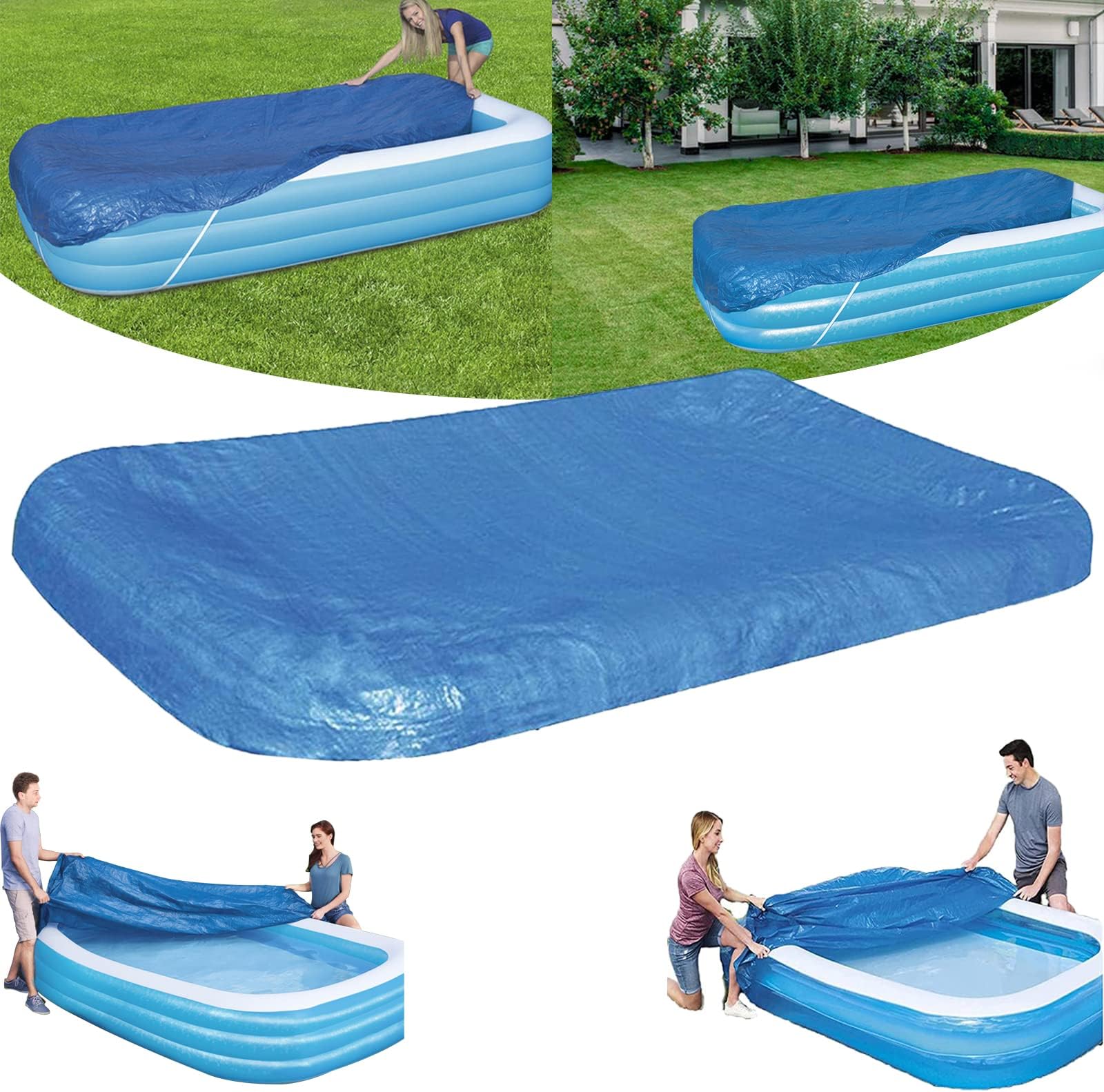 Rectangle Pool Cover, Inflatable Underground Pool Cover Dust and Rainproof Home Pools Cover, Fits 120 in x 72 in Frame Pool and Solar Cover for Garden Outdoor (10ft X 6ft)