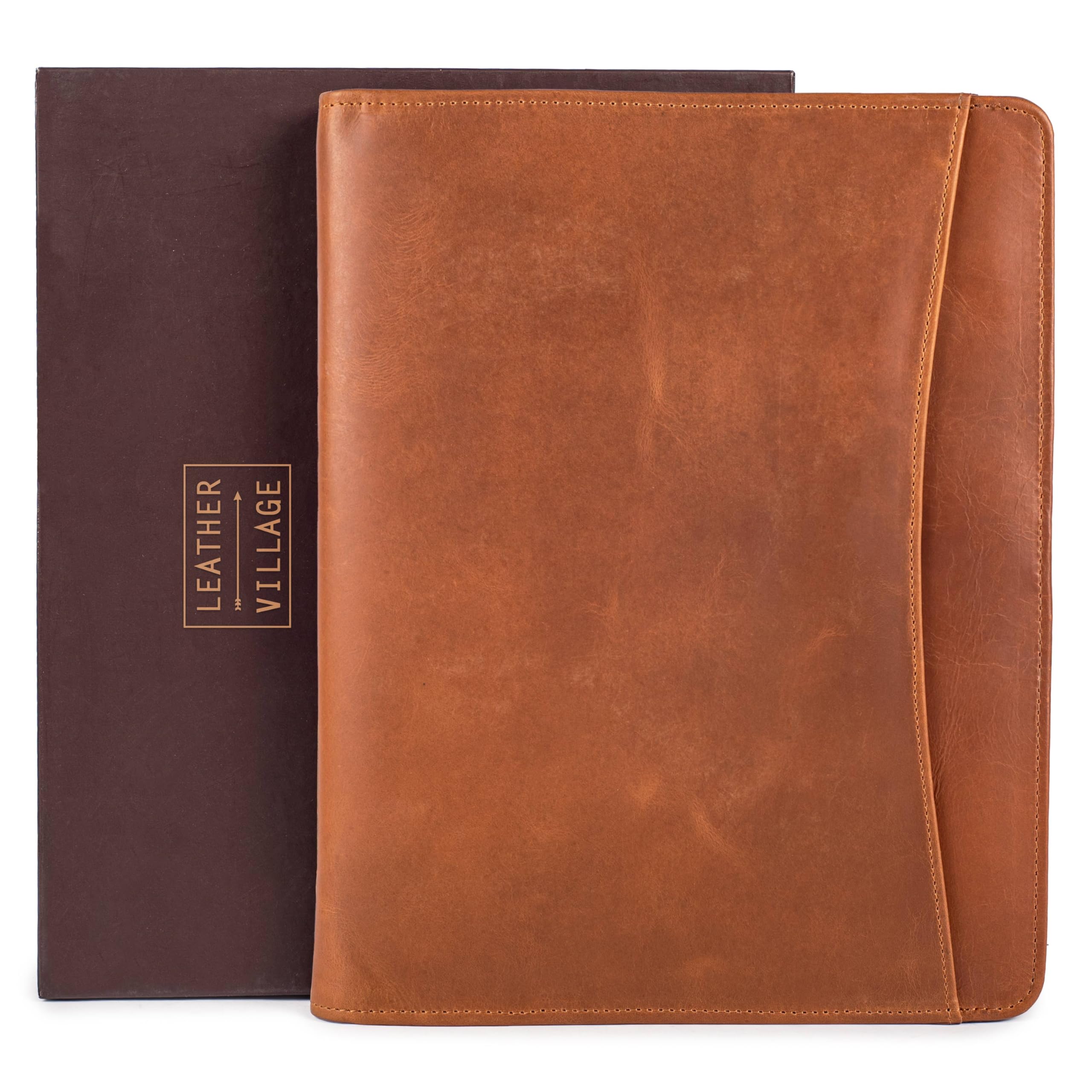 Leather Village Leather Portfolio Organizer - Professional Business Padfolio for Men & Women - Stylish Document Card Holder, Folio for A4/Letter Size Writing Legal Pad, Tan