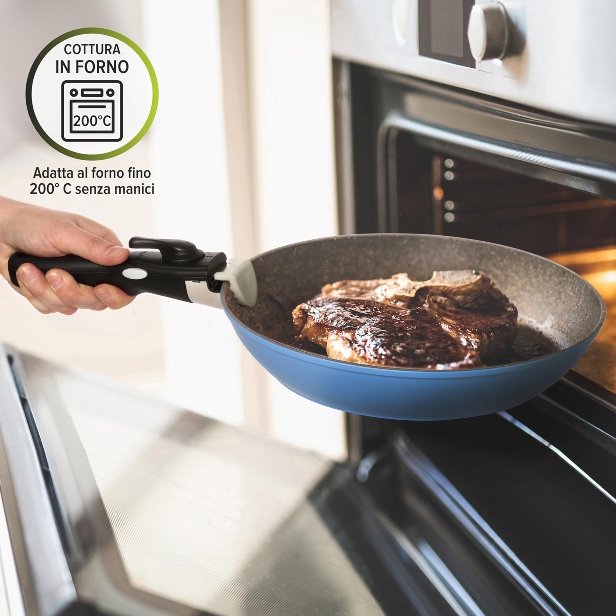 KASANOVA Set Pentole Induzione Young con Manico Staccabile, Batteria di Pentole e Padelle Antiaderente per Fornelli, Induzione e Forno, con 2 Padelle, 2 Pentole e 2 Manici Staccabili