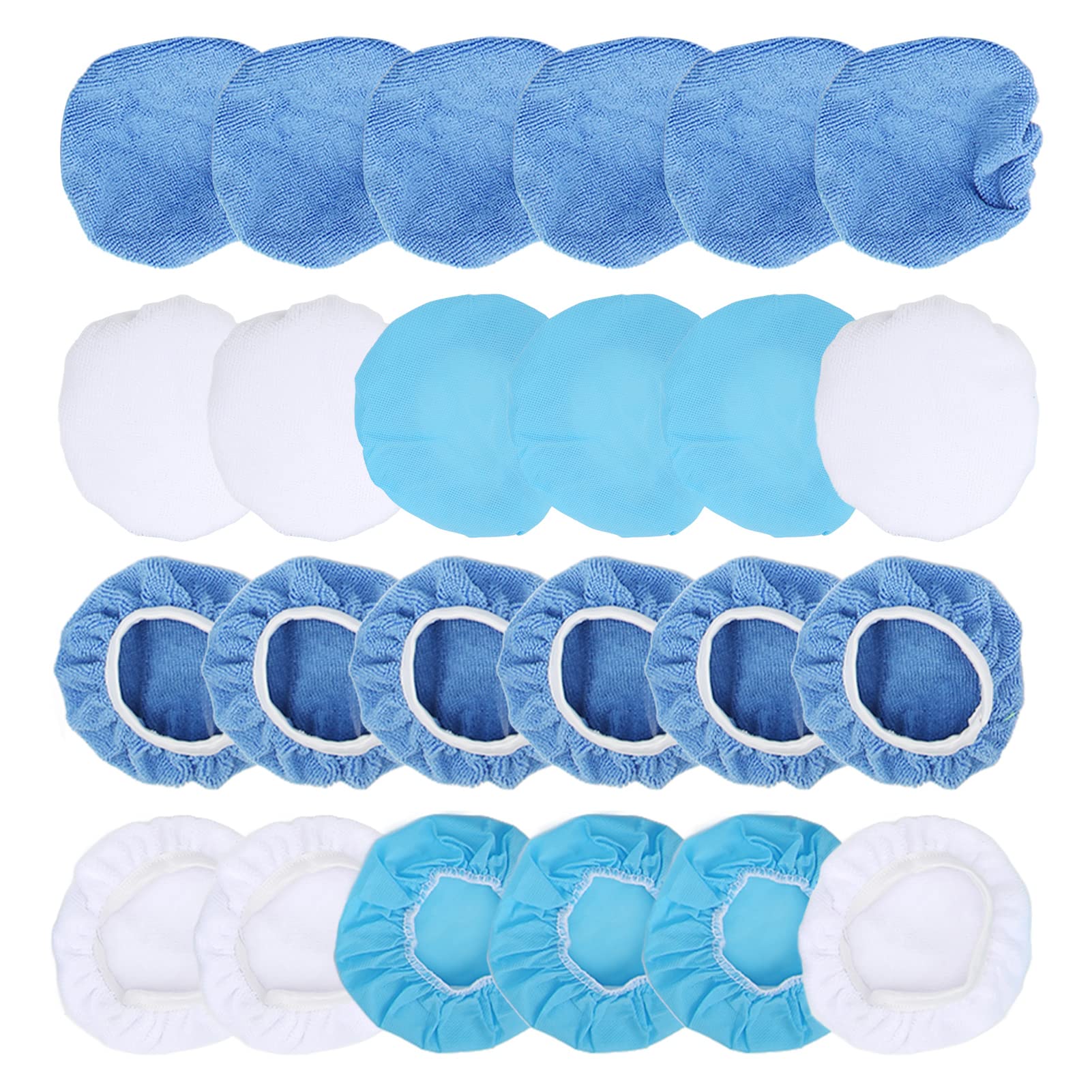 Polishing Bonnet Set, High Elasticity Buffing Pads Waxing Kit for Cars Motorcycles Boats Microfiber Nonwoven Cotton 6in 150mm 24 Pieces