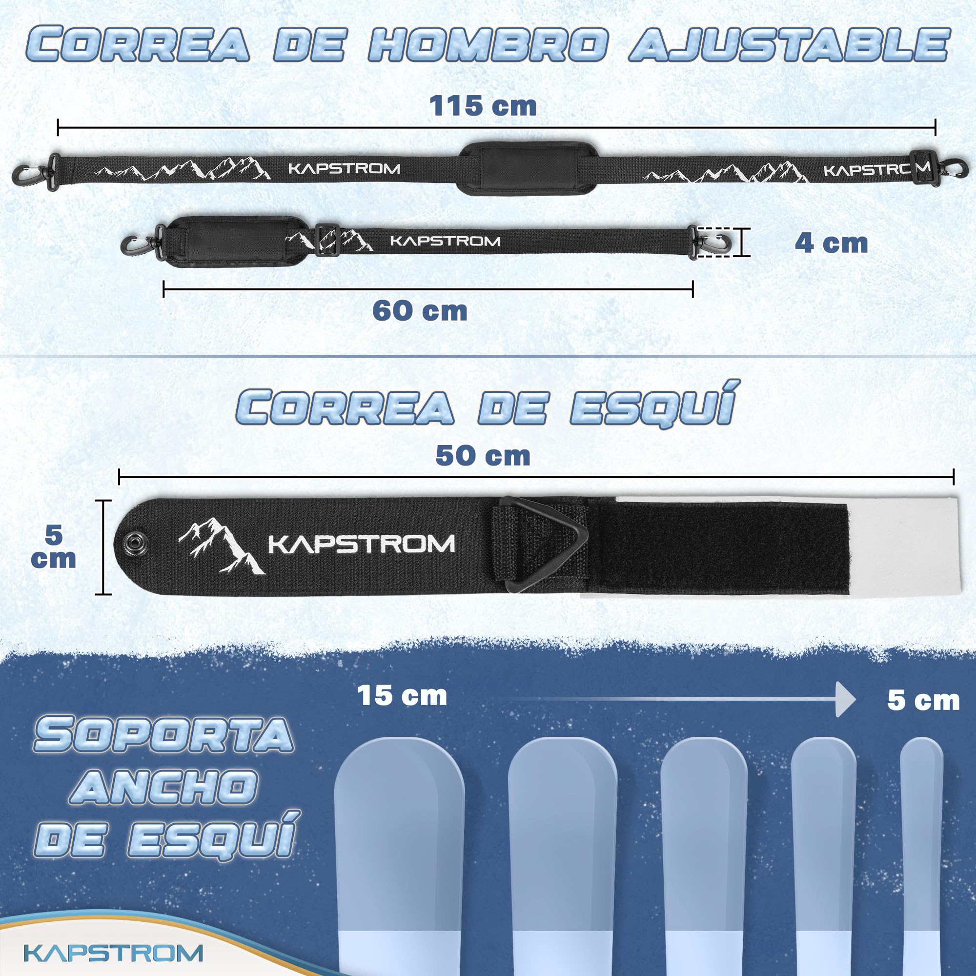 Correas para esquís y portabastones Negro Ajustable Correa de Hombro Acolchada