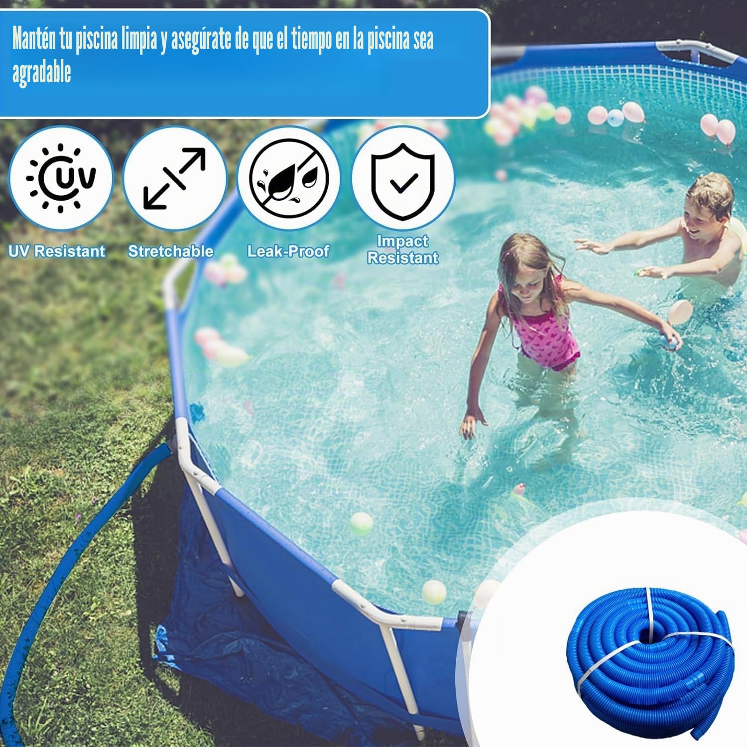Manguera Flexible para Piscina de 32 mm, Manguera de conexión de Filtro de Piscina Duradera y Flexible, Manguera de Bomba de Agua con Cloro Resistente a los Rayos UV