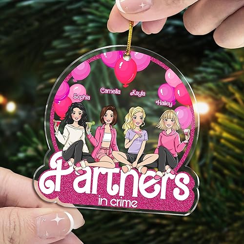 Miniatura 9 de Gossby Adorno de Navidad acrílico personalizado para parejas en el crimen, Navidad personalizada para 3 mujeres con diseño, nombre, recuerdo de