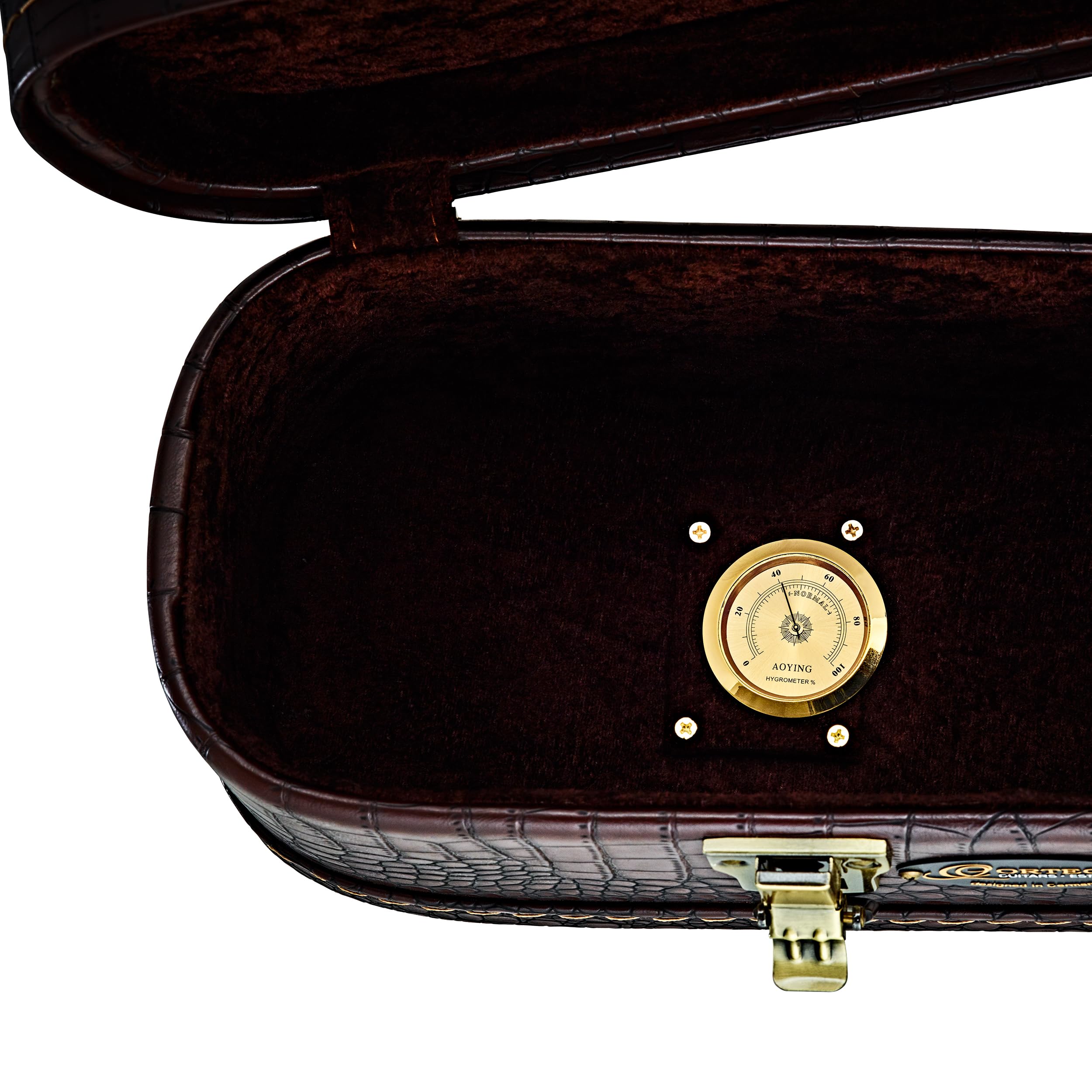 Ortega Guitars OCCPRO Custodia Classic Pro Marrone Coccodrillo, Top Bombato, Elementi Metallici in Bronzo, Profondità 120 mm