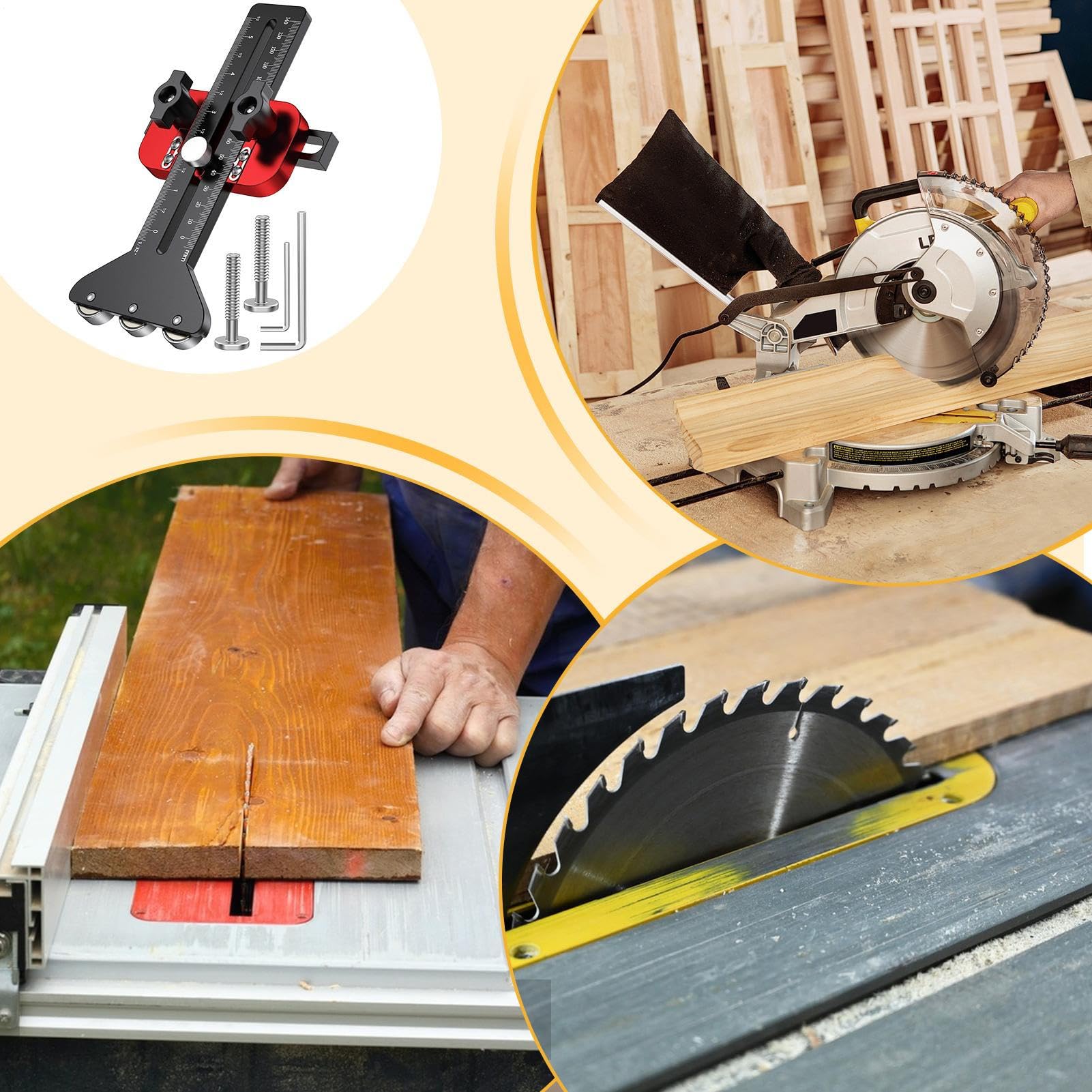 Guía de corte para sierra de mesa – Guía de corte de aluminio, soporta cortes de precisión de tablas estrechas y tiras largas con un ajustable, construcción duradera