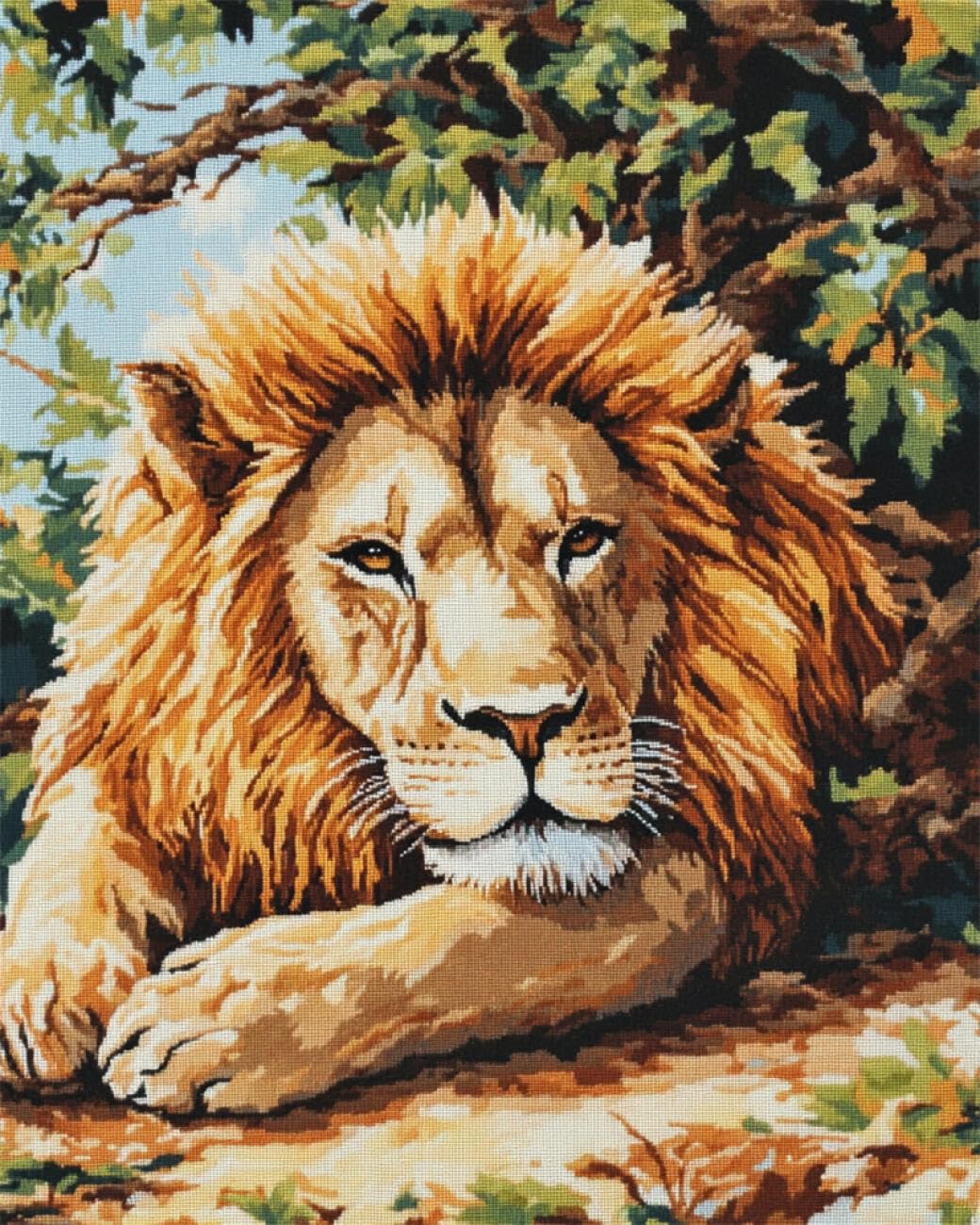AxiangziK DIY Stamped Cross Stitch Kits Cartoon Lion 11CT 30x40cm