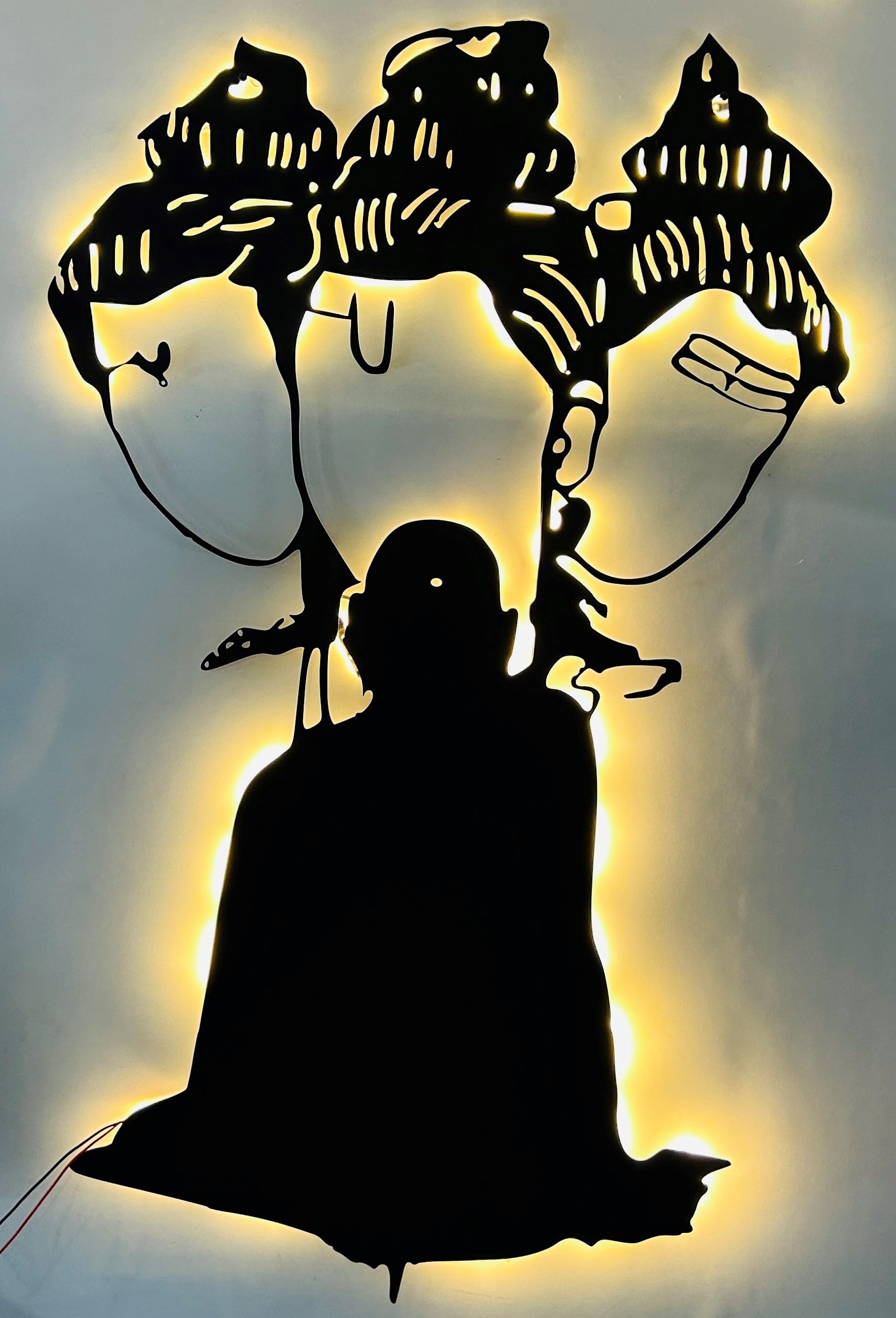 LED Backlit Wall Art, Metal Wall Decor, Warm White Illumination, Black (swami samarth)