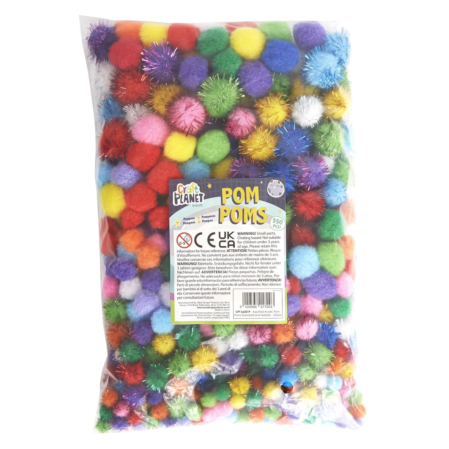 Craft Planet Assorted Acrylic Pom Poms (550pk)