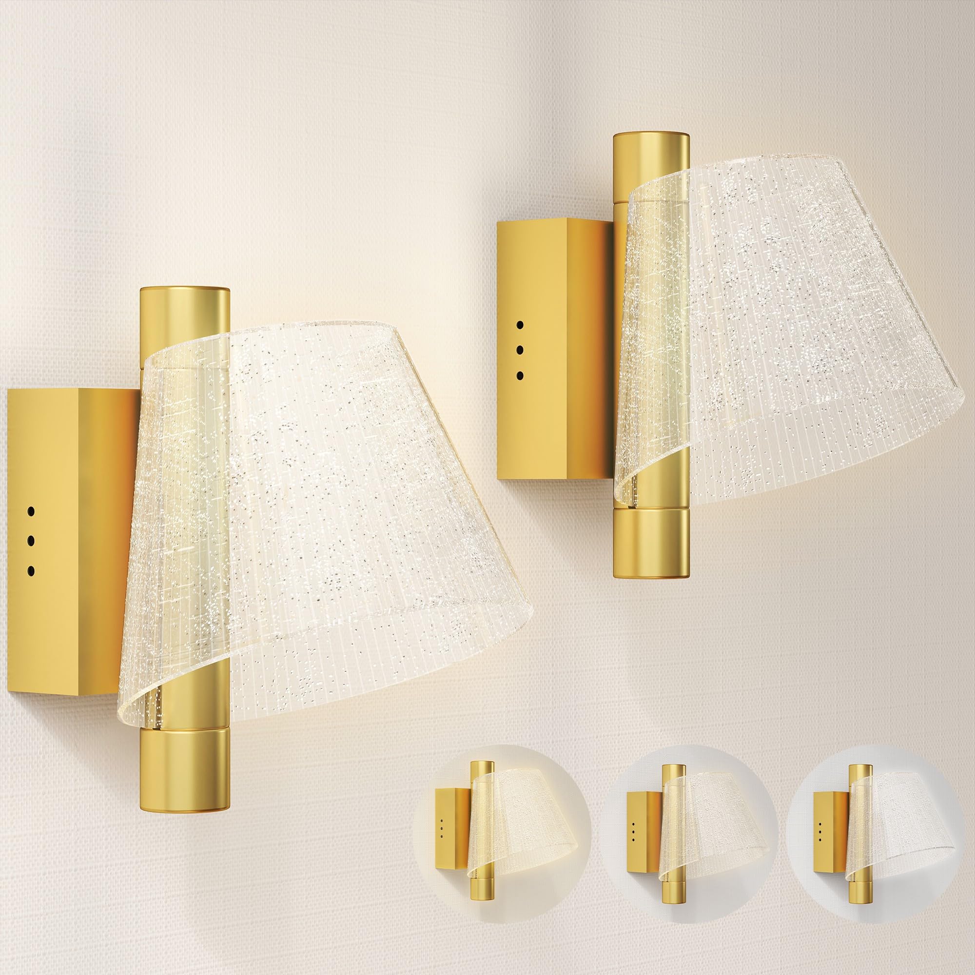 HOMCOM Led Wall Lamp 2 Pack, Modern Starry Wall Light with Adjustable Colour Temperature 3000K/4000K/6500K, for Indoor, Living Room, Bedroom, Hallway, Stairs, 5W, Gold Tone
