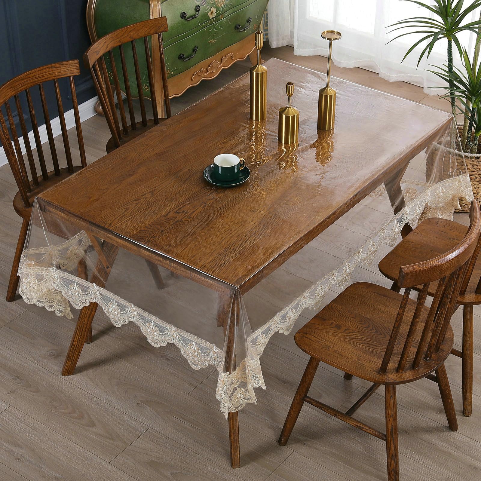 Tischdecke Kaffee 150x300 cm, Blume Stickerei PVC