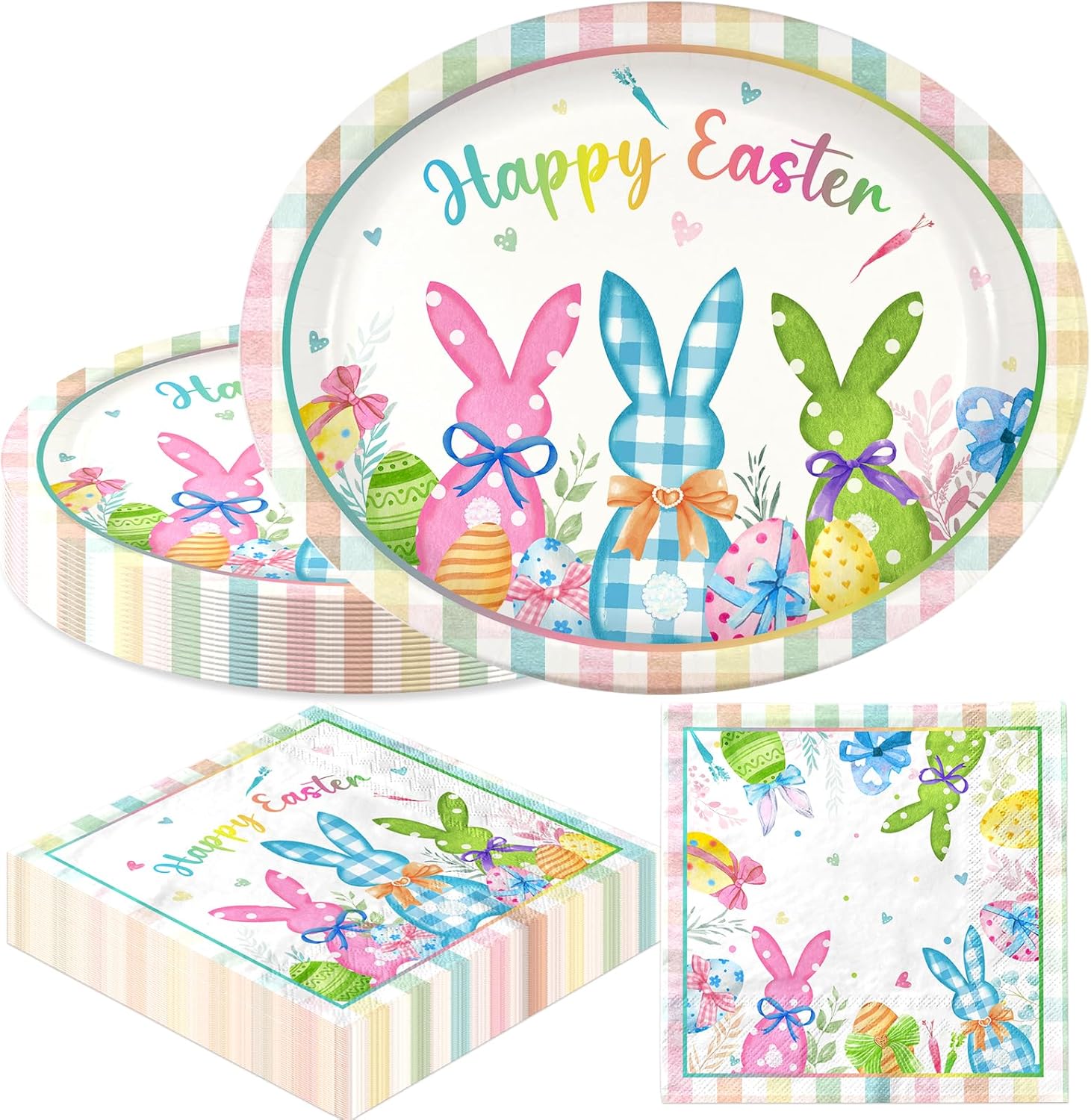 Easter Plates and Napkins,Oval Easter Paper Plates and Napkins 100pcs Oval Bunny Plate and Napkin for easter Party Supplies,Serves 50
