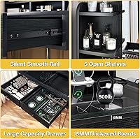 Vista 14 de TC-HOMENY Escritorio de maquillaje con parte superior de cristal, tocador con soporte para herramientas para el cabello y estación de carga, 2