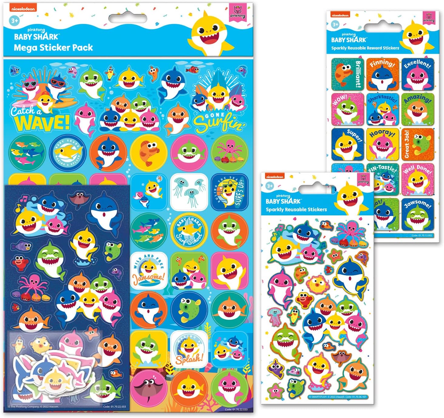 Baby Shark Mega Sticker Bundle Pack | Perfect for Scrapbooking and Decoration | Reusable on Non-Porous Surfaces, Blue