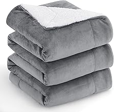 Aisbo Sherpa Fleece Sofa Blanket, 220 x 240 cm, Winter Sofa Throw, 220 x 240 cm, Sheep Grey, Soft and Warm