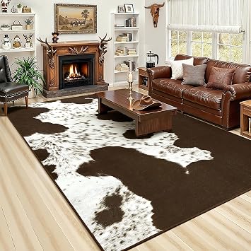AROGAN Premium Faux Cowhide Rug for Living Room 810 Feet, Machine Washable Cow Hide Animal Print Hide Area Rug, Large Non-Slip Cow Skin Rugs Carpet for Office Bedroom Dinner Room Home Decor