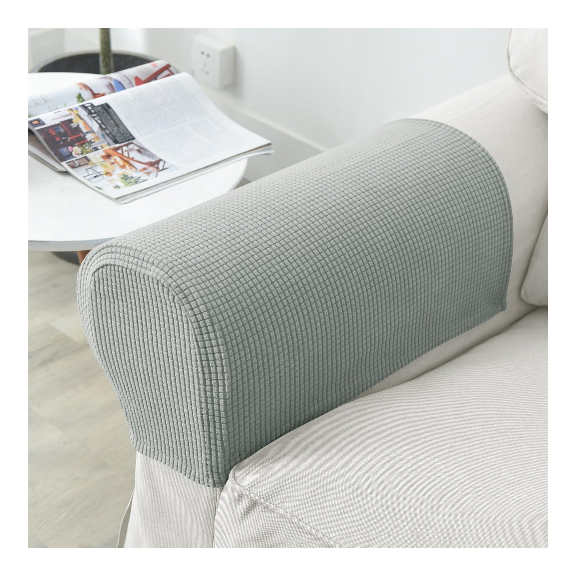 GSJNHY Sofa Armrest Covers 2PCS/SET Jacquard Sofa Armrest Cover for Living Room Furniture Sofa Stretch Arm Protector Solid Color (Color : Light Grey, Size : 2pcs)