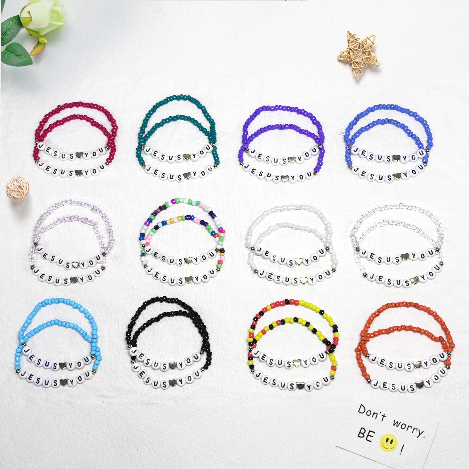 24PCS Jesus Loves You Bracelets Friendship Bracelets Bulk Christian Friendship Jewelry Easter Gifts for Women Men Inspirational Religious Gift