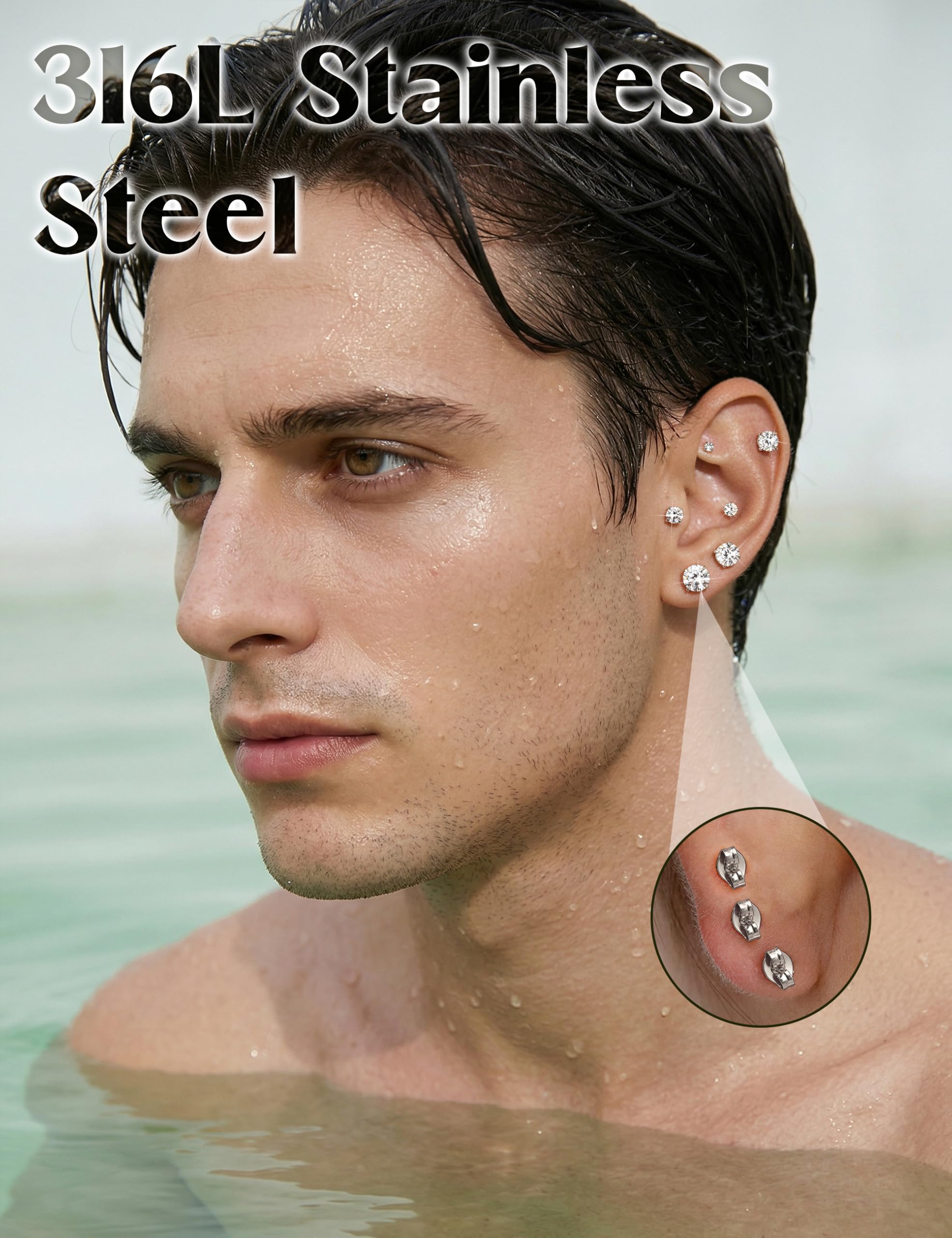Sllaiss 6 Pares Moissanita Pendientes de 316L Acero Inoxidable