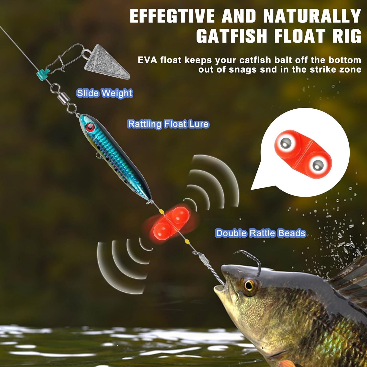 Catfish Rig Making Kit Catfishing Accessories 152pcs Catfish Tackle with Santee Rig Rattling Line Float Peg Floats Bobbers Catfish Floats Circle Hook Swivels Rigs Pyramid Weights Rattle Bells