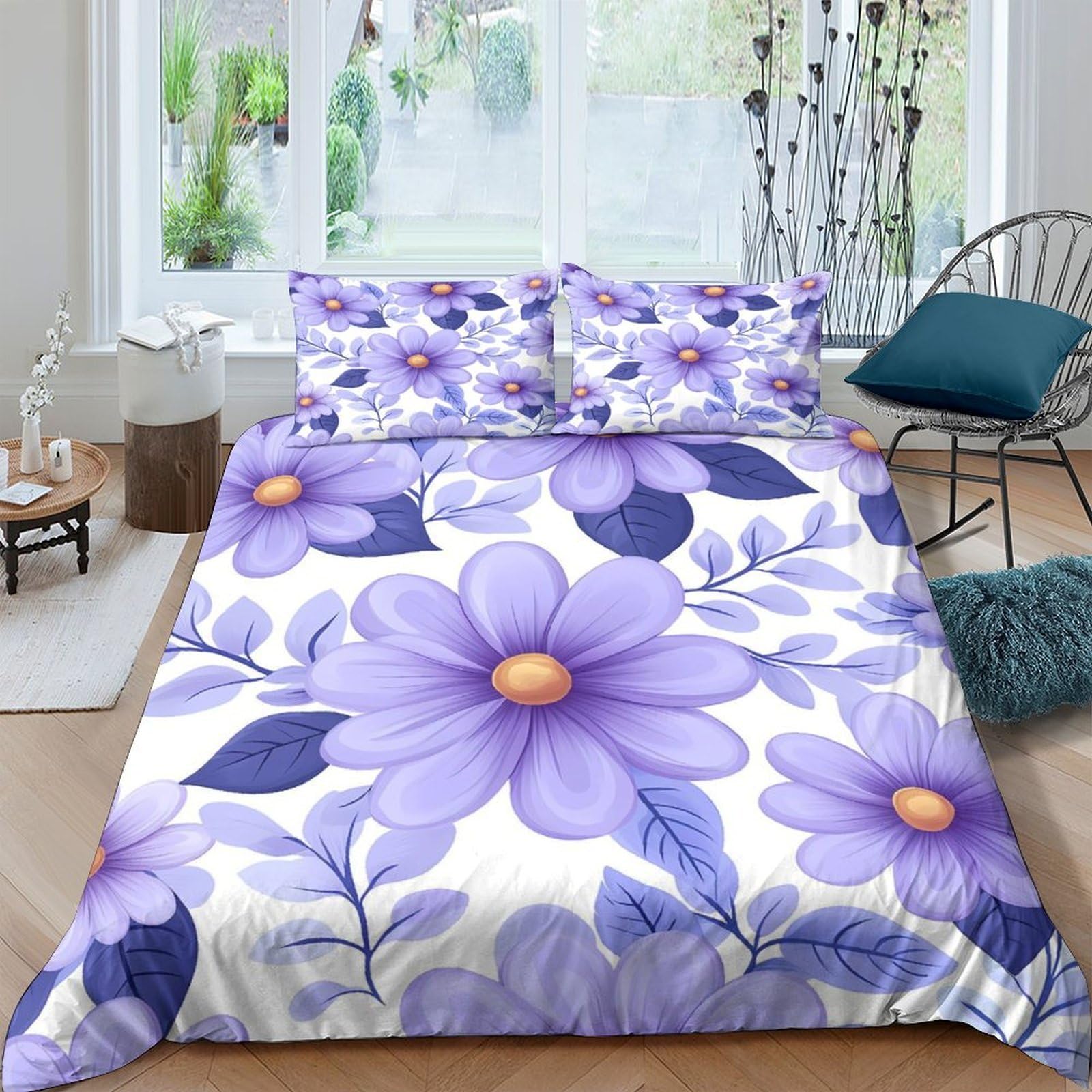 Housse de couette fleurs violettes pour lit d'étudiant et colocation