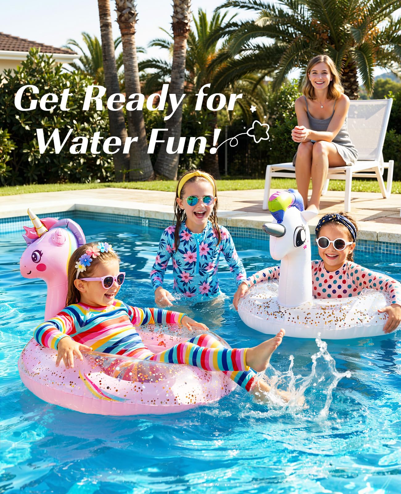 HeySplash Aufblasbarer Schwimmring, 21,6 Zoll Kleinkind Schwimmreifen, Einhorn Pool Spielzeug mit Funkelnden Pailletten, Schwimmhilfe für Schwimmbad, Sommer Strand, See, Party-Deko, Rosa