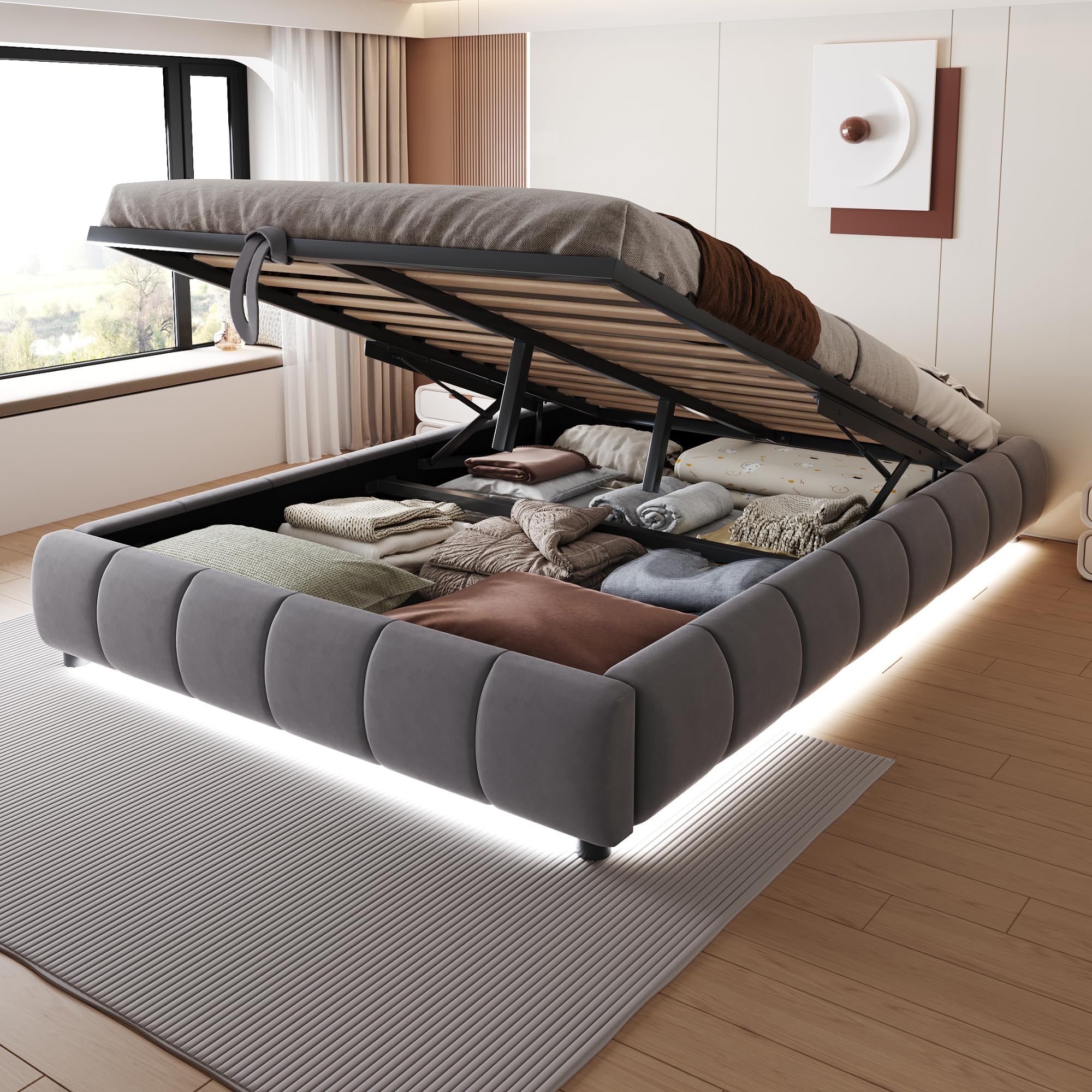 Gestoffeerd bed 160x200 met opbergruimte kunstleer taupe Appia