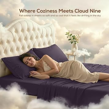 Utopia Bedding カリフォルニアキングシーツセット – Cal Kingサイズベッド用4ピースベッドシーツ、柔らかく通気性のあるマイクロファイバー、フィットシーツ1枚、フラットシーツ1枚、枕カバー2枚付き パープル
