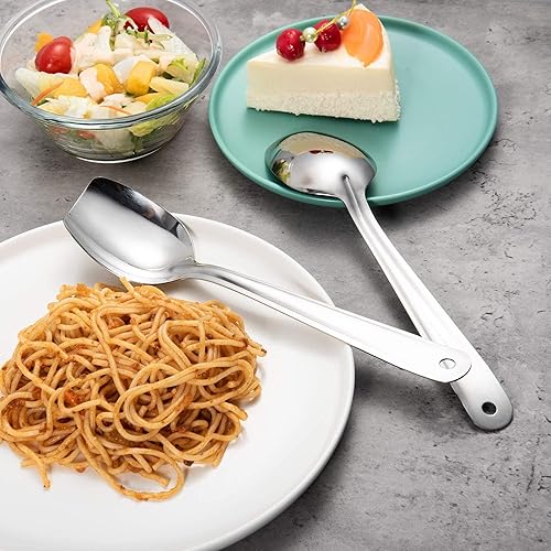 Miniatura 4 de IMEEA Cuchara de cocina de borde plano de acero inoxidable 188, cuchara mezcladora de 10 pulgadas, juego de 2