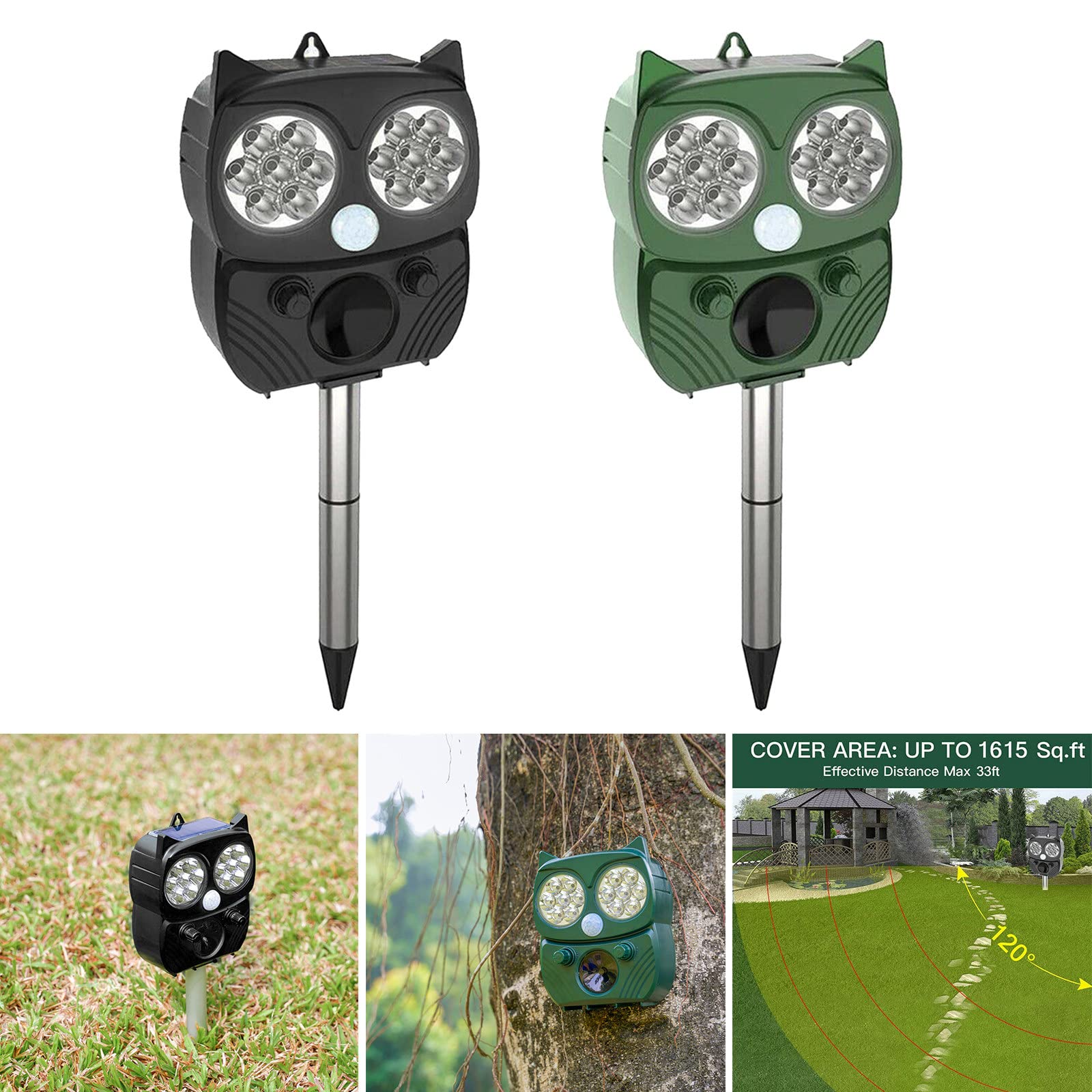 Outdoor Garden Solar Power ultradźwiękowy odstraszacz zwierząt IP66 ptak pies jeleń królik wiewiórka szop myszy chroń gospodarstwo,Green