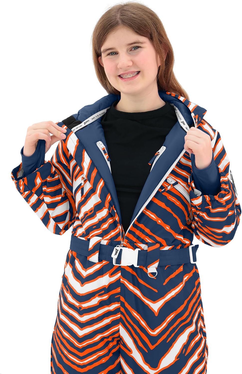 Zubaz NFL Boys and Girls Kids Youth Unisex Zebra Team Color Tundra Tux Snowsuit Jr (Small - X-Large)