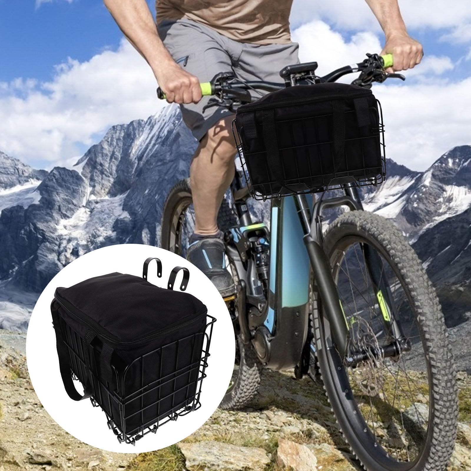 Ciieeo Cesta Negro Plegable para Metal Gran Capacidad Bicicleta
