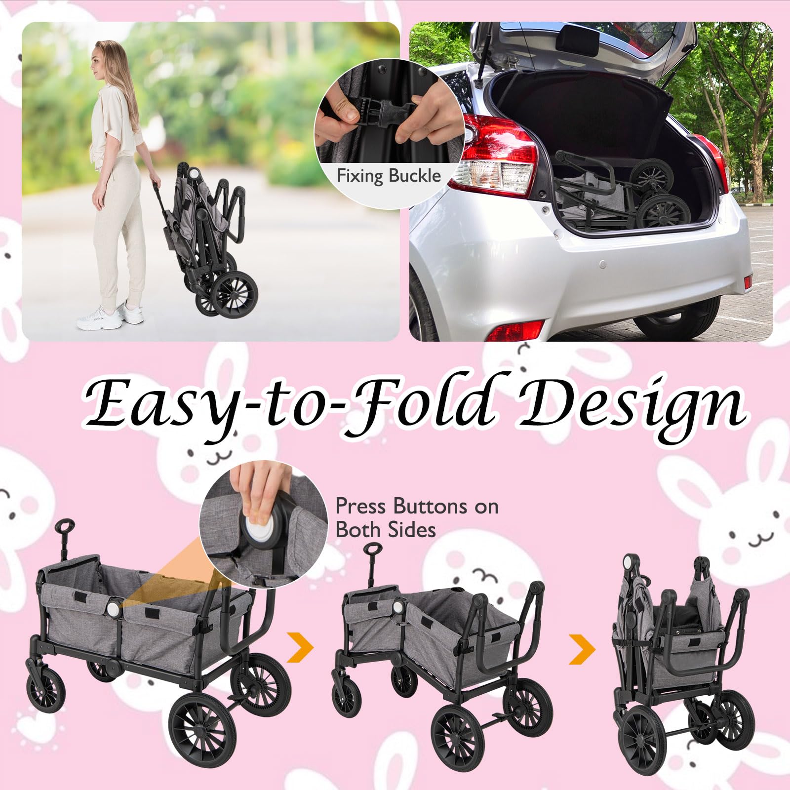 LIFEZEAL 2-Sitzer-Kinderwagen für Kinder ab 6 Monaten, Geschwisterwagen Zwillingskinderwagen mit Becherhalter & Verdeck, Kombikinderwagen mit Wickeltasche für Reisen, 104 x 46 x 107 cm (Grau)