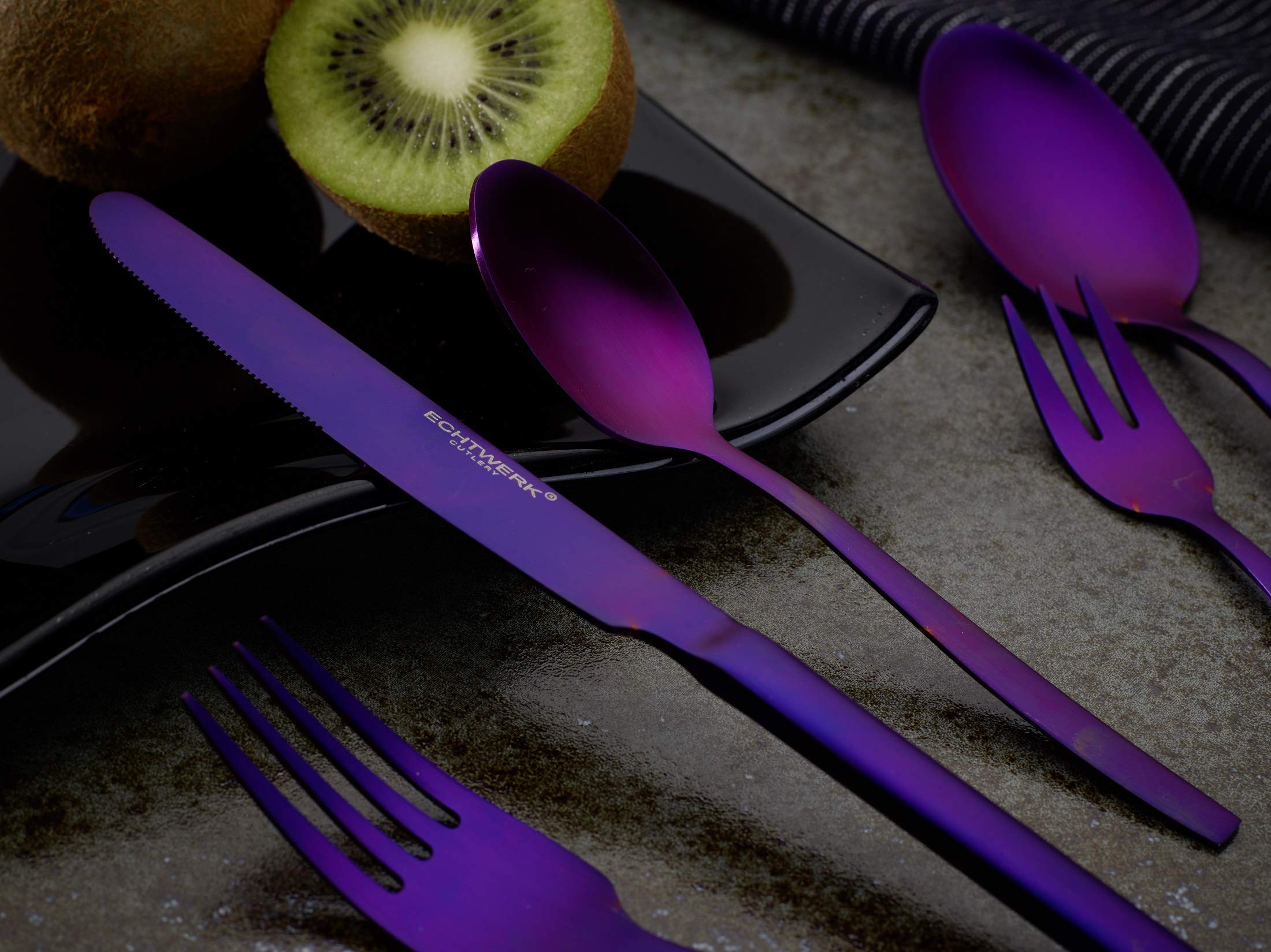 ECHTWERK Tafelbesteck Positano, Besteck-Set, Purple Edition, 30-teilig, für 6 Personen, Edelstahl 18/10 - mattiert, inkl. Aufbewahrungs-Kassette